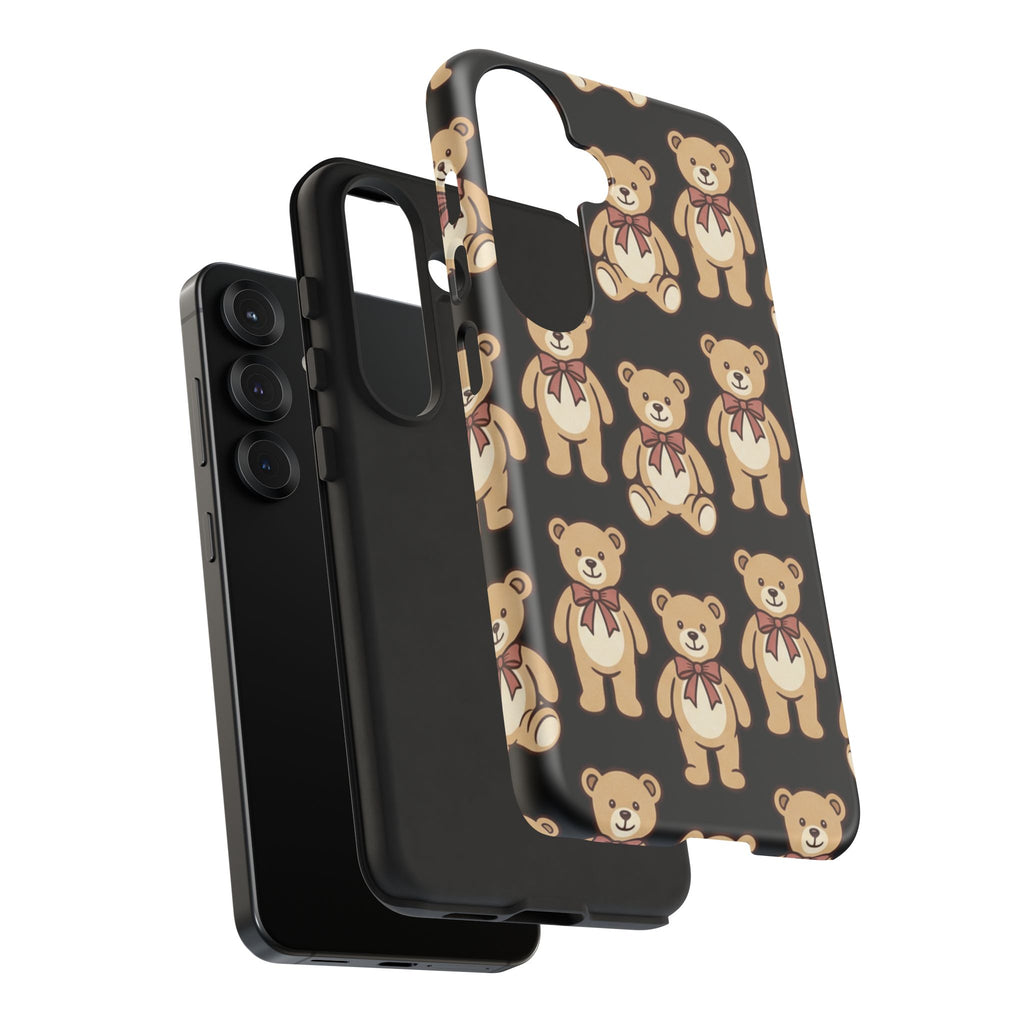 Teddy Bear Pattern Phone Case — Cute Vintage Ribbon Bears on Black