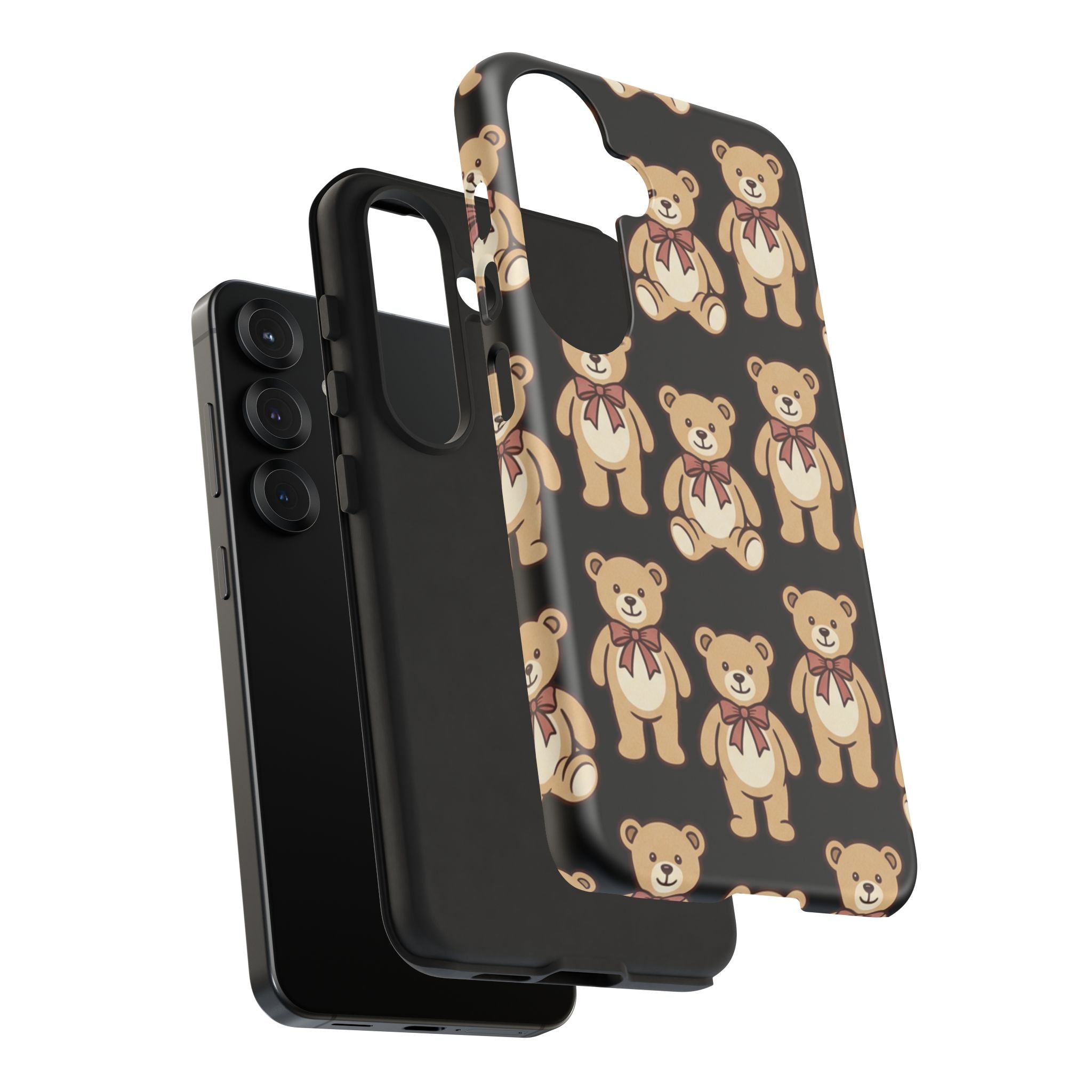 Teddy Bear Pattern Phone Case — Cute Vintage Ribbon Bears on Black