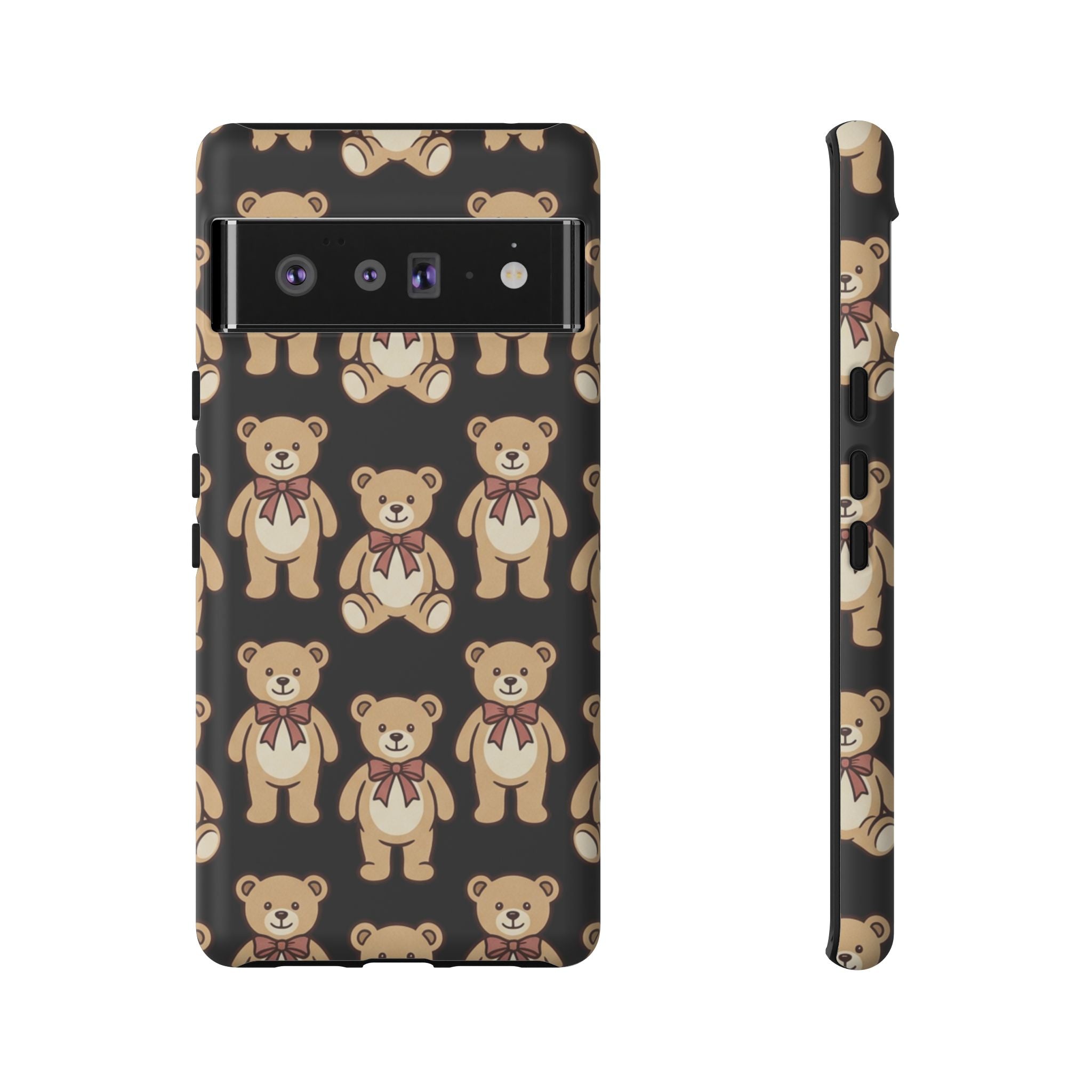 Teddy Bear Pattern Phone Case — Cute Vintage Ribbon Bears on Black