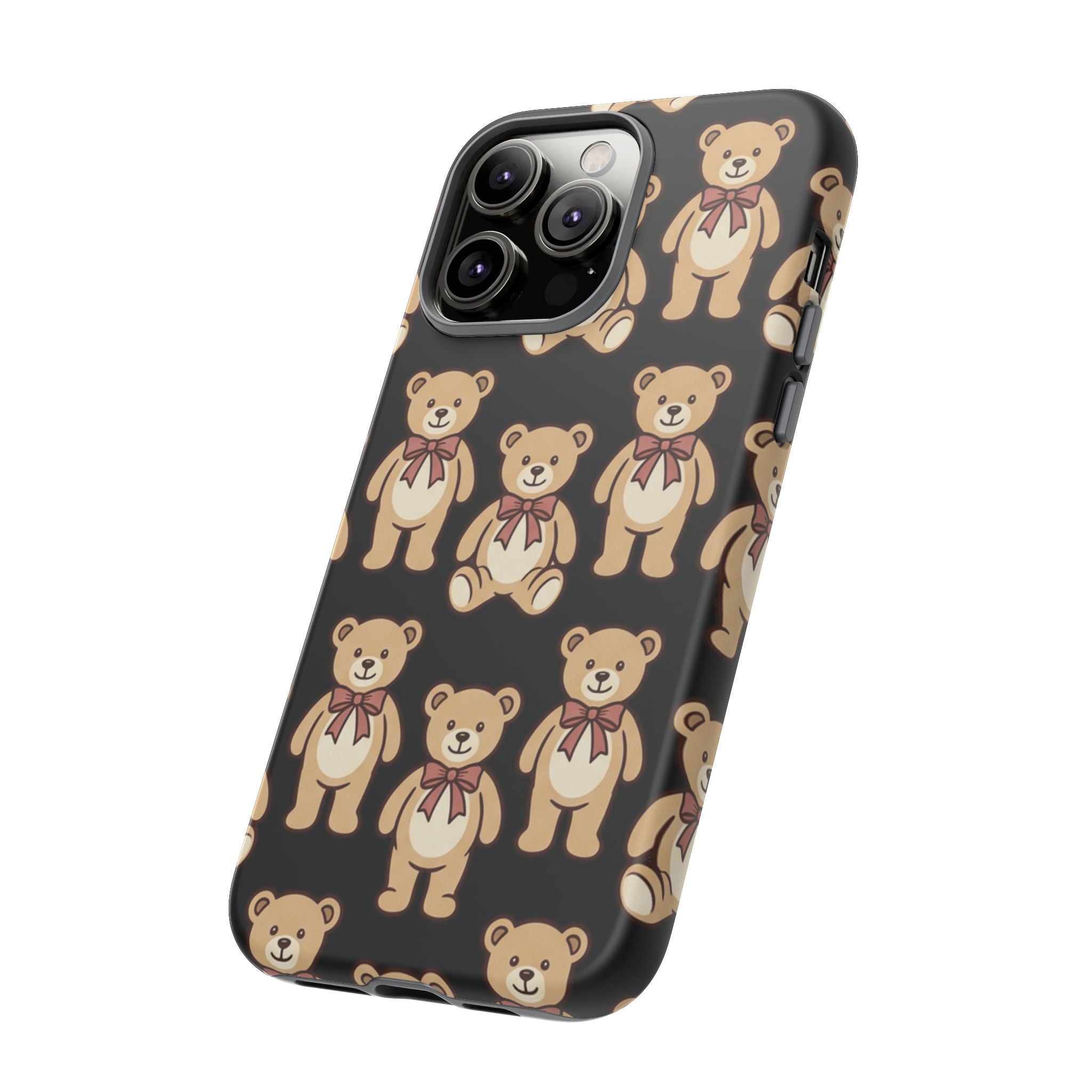 Teddy Bear Pattern Phone Case — Cute Vintage Ribbon Bears on Black