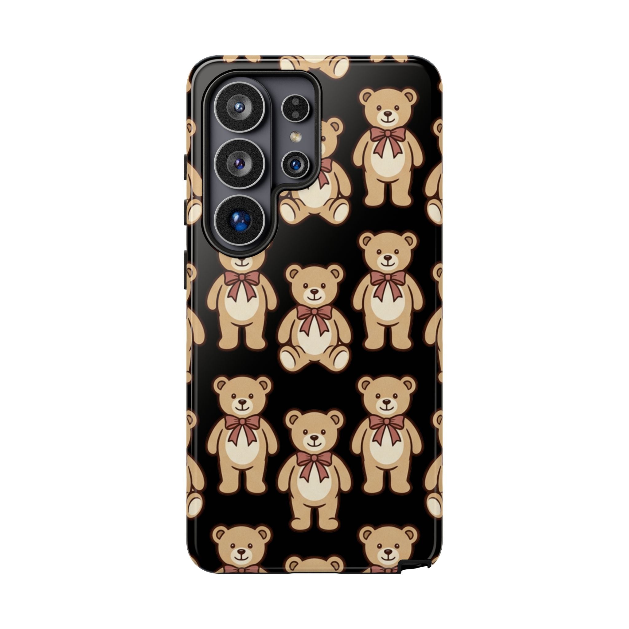 Teddy Bear Pattern Phone Case — Cute Vintage Ribbon Bears on Black