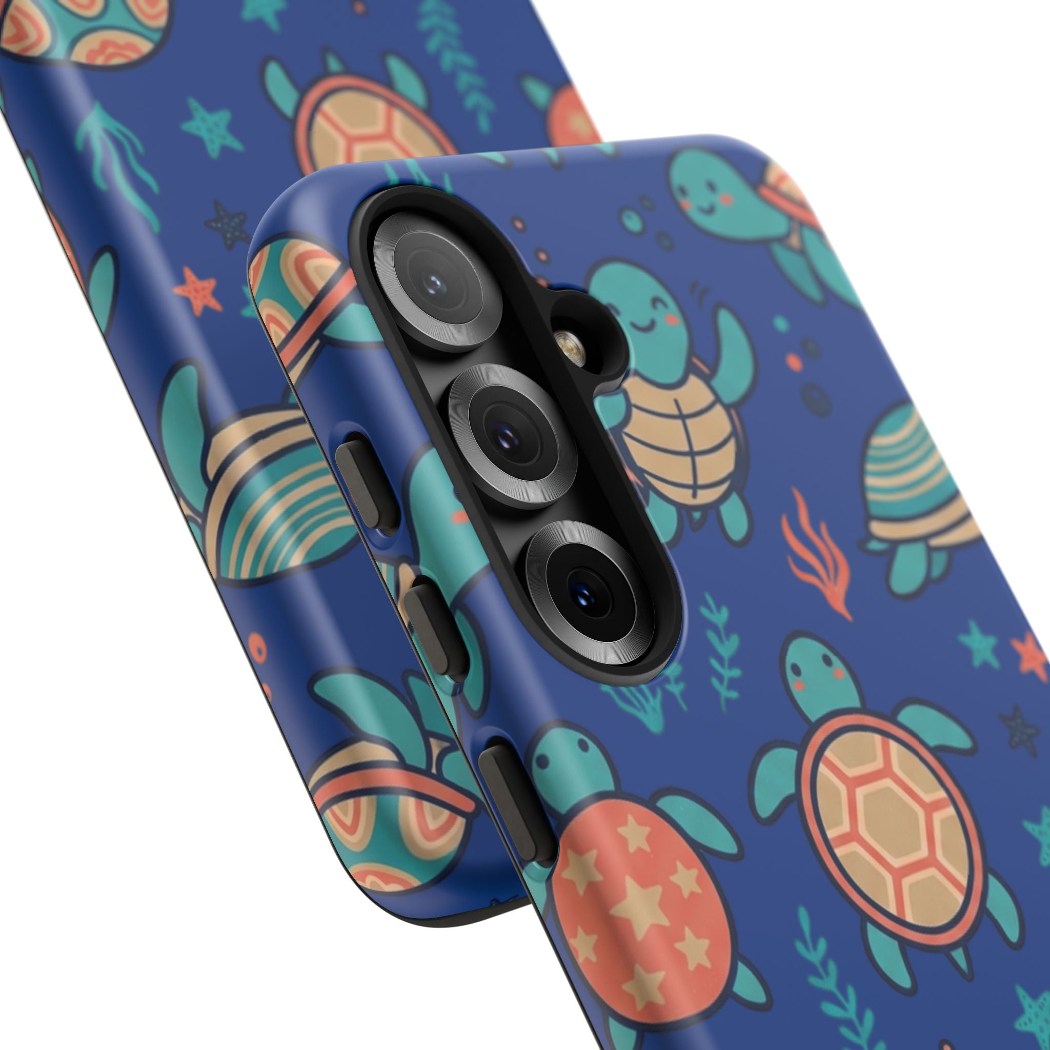 Cute Sea Turtle Phone Case — Protective Tough Case with Blue Ocean Pattern