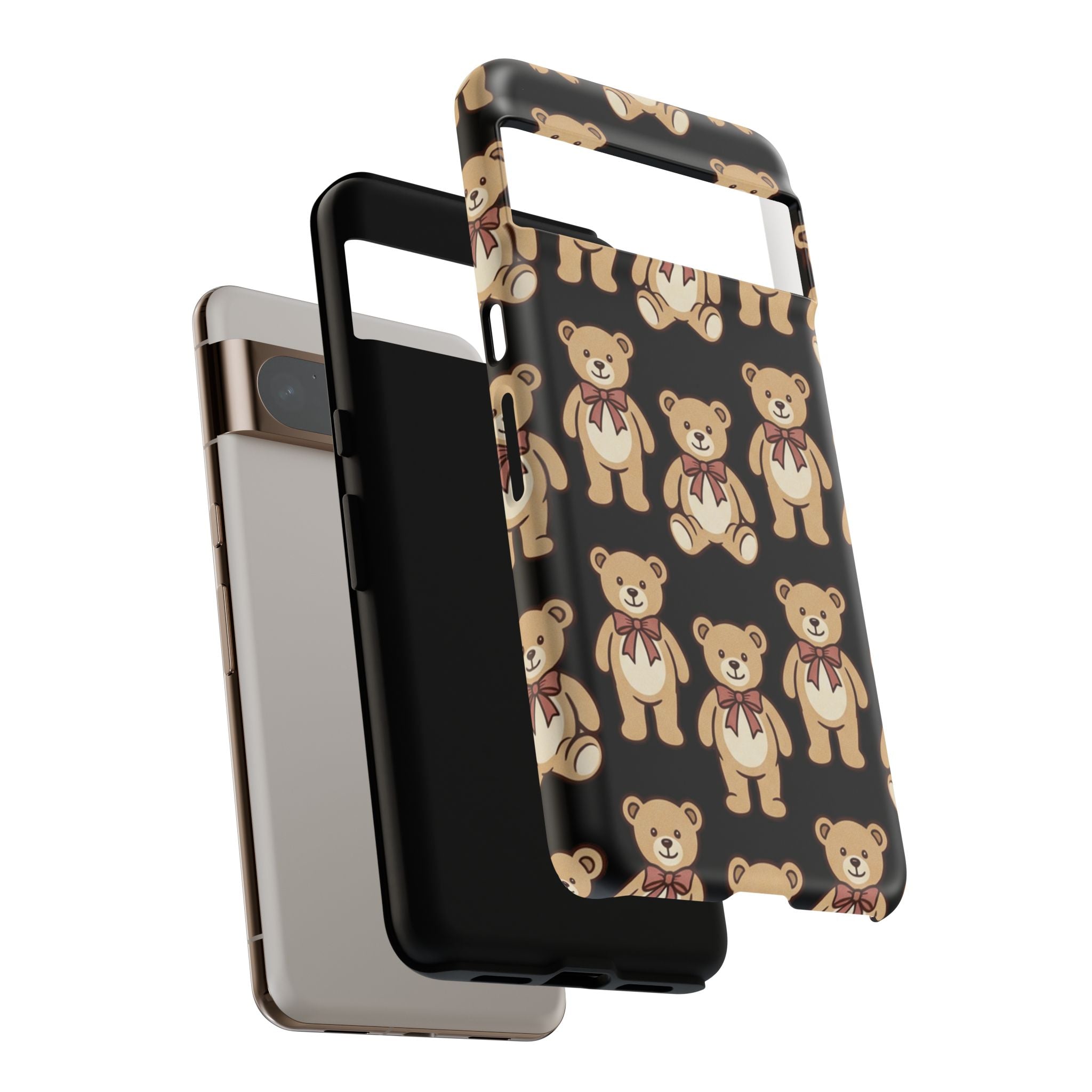 Teddy Bear Pattern Phone Case — Cute Vintage Ribbon Bears on Black