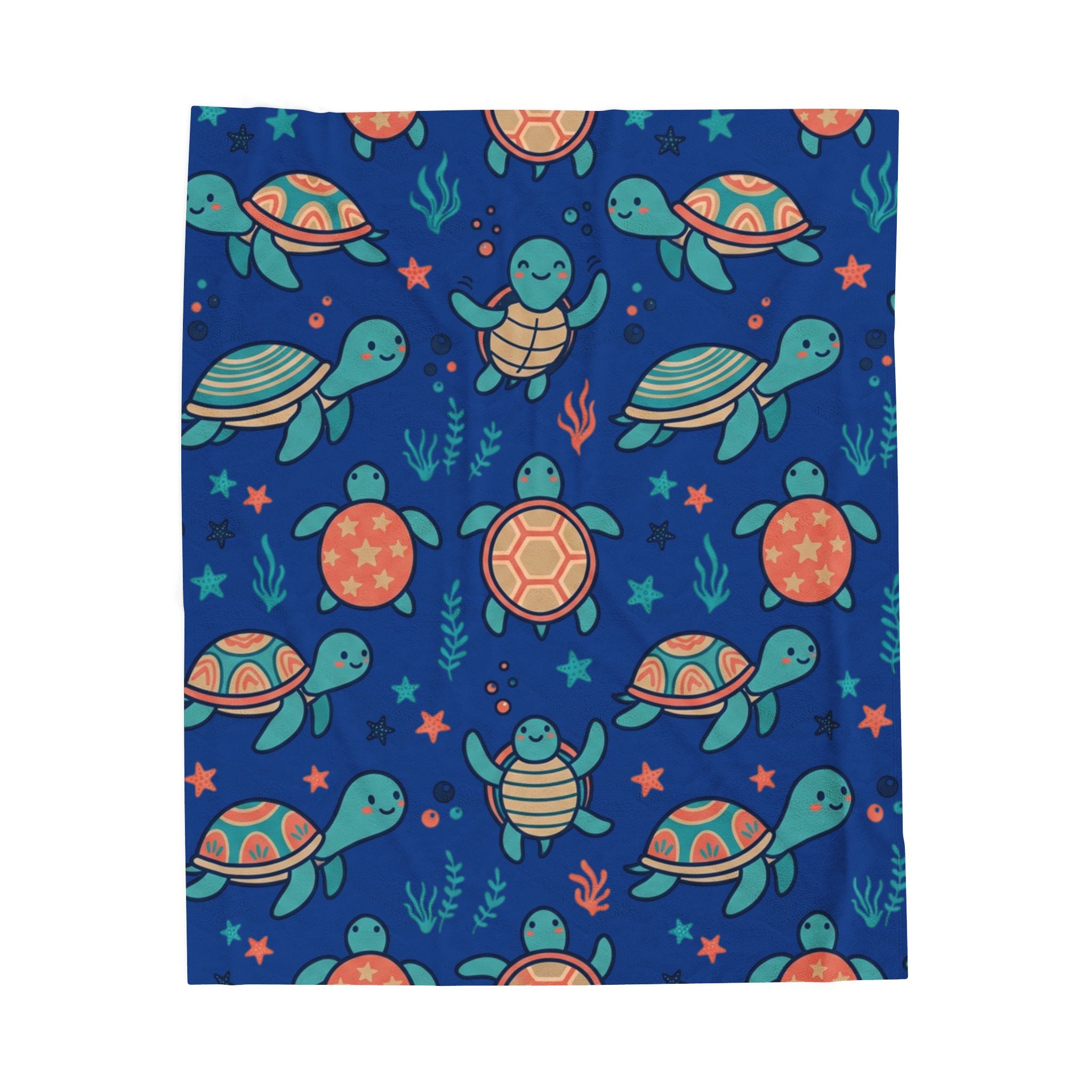 Sea Turtle Velveteen Plush Blanket — Cute Nautical Kids Throw