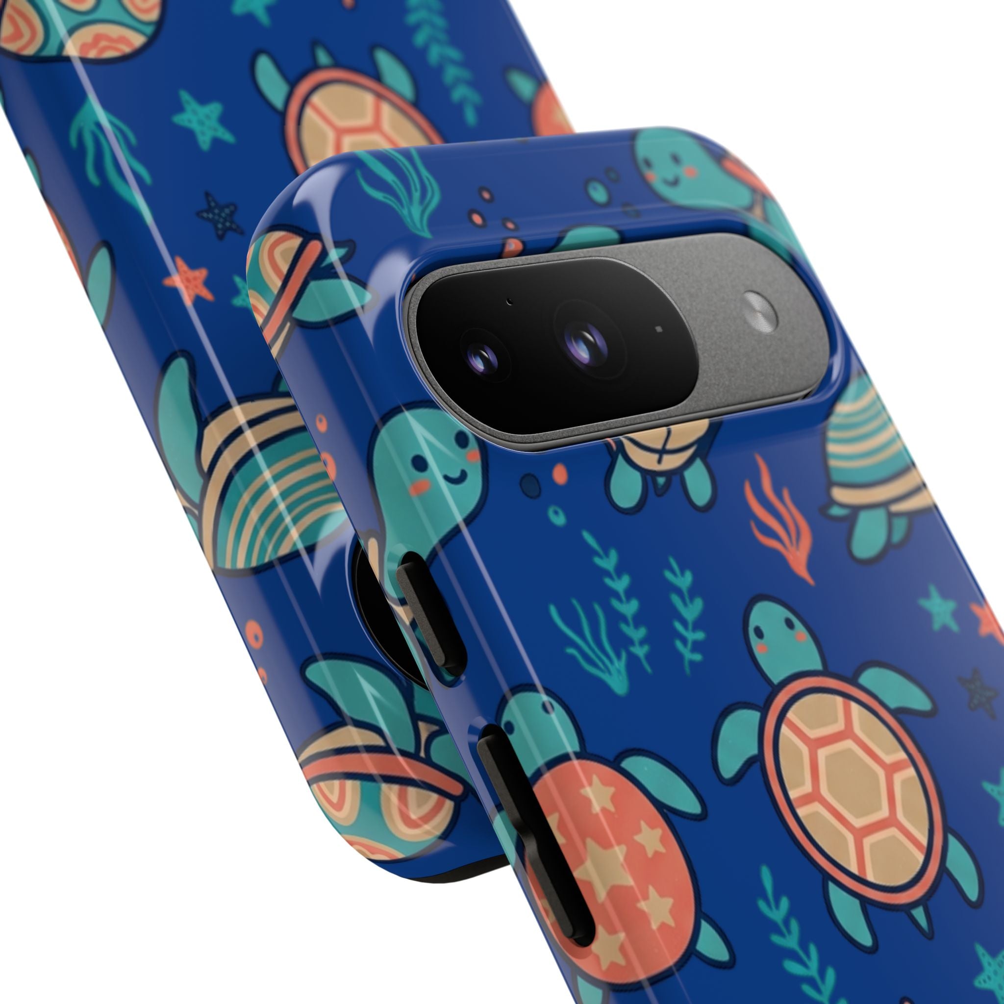 Cute Sea Turtle Phone Case — Protective Tough Case with Blue Ocean Pattern