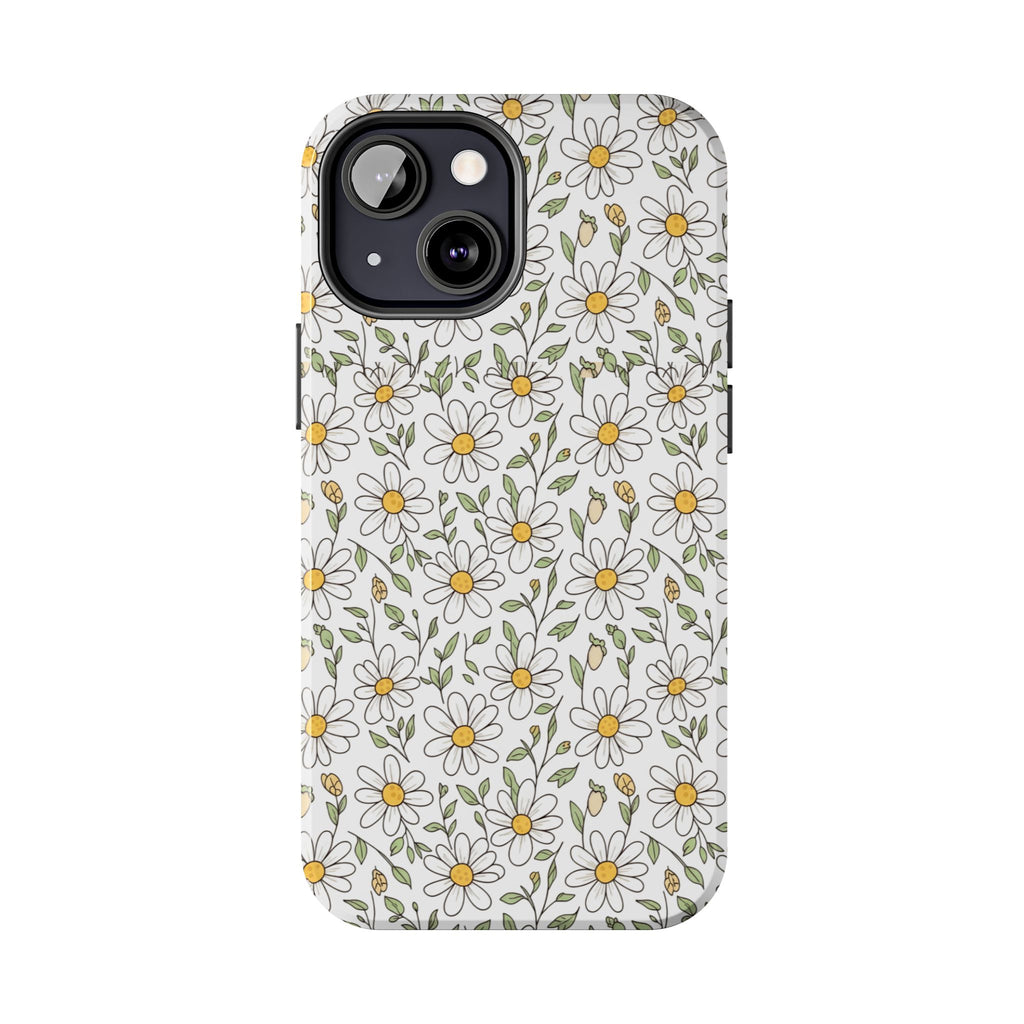 Daisy Floral Tough Phone Case — Protective White Spring Pattern
