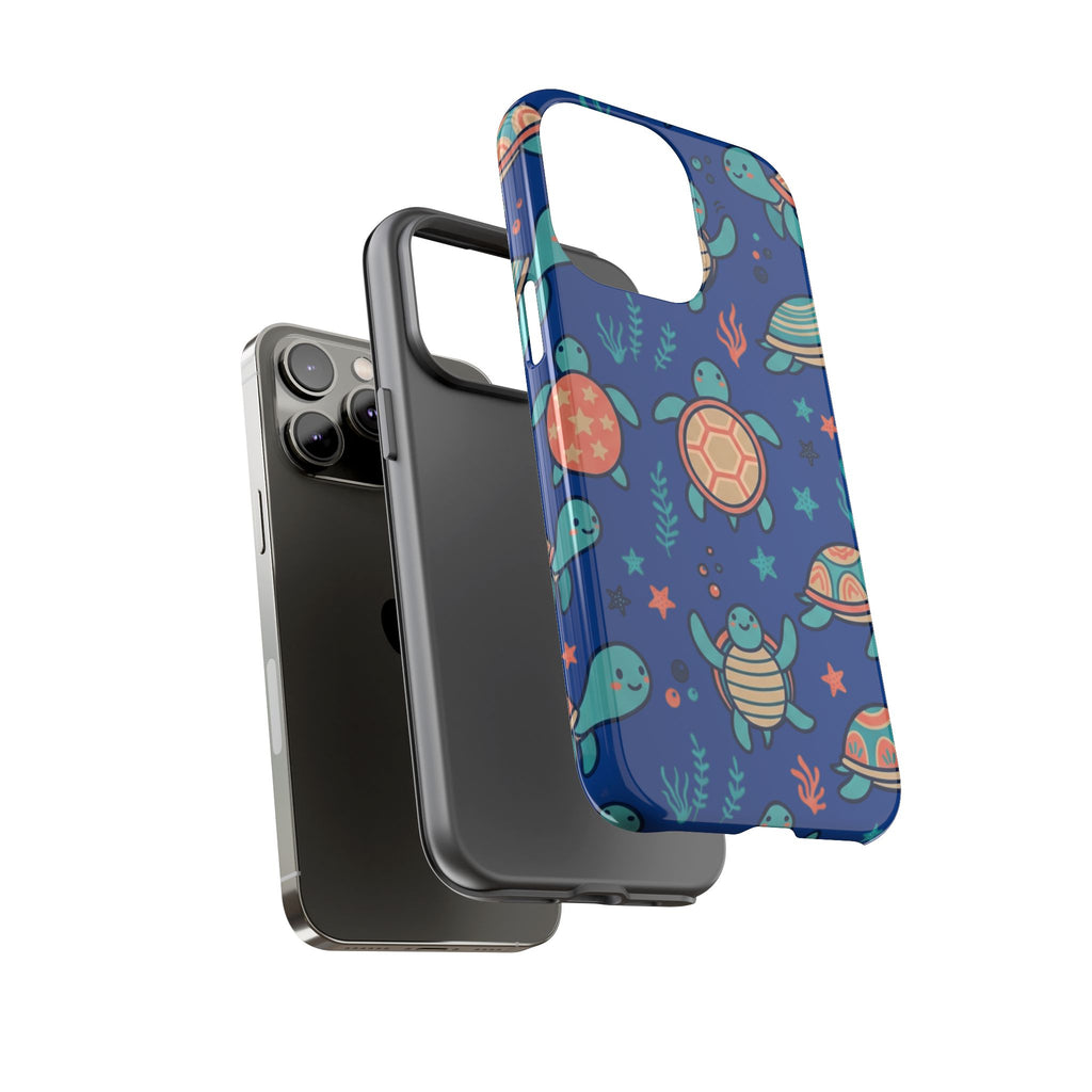 Cute Sea Turtle Phone Case — Protective Tough Case with Blue Ocean Pattern
