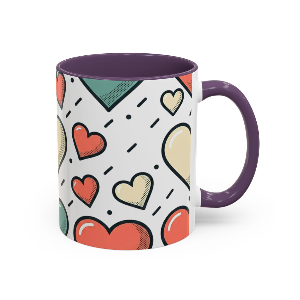 Heart Pattern Accent Coffee Mug — Cute Colorful Hearts Design (11/15 oz)