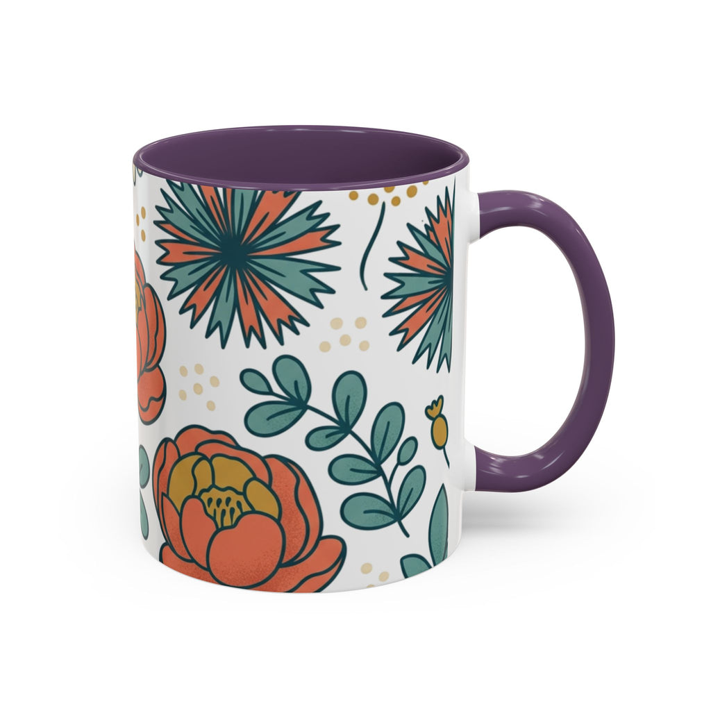 Floral Accent Coffee Mug — Orange Peony Pattern, 11/15oz