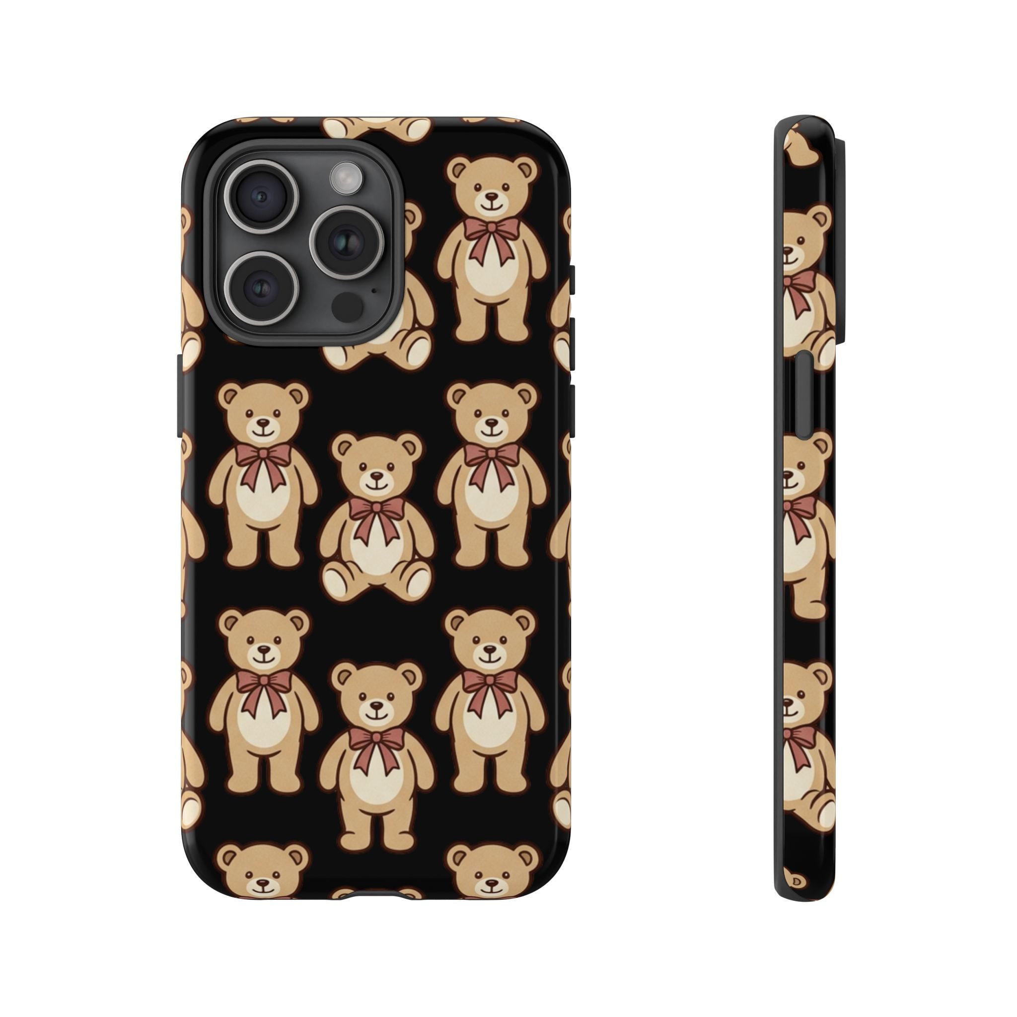 Teddy Bear Pattern Phone Case — Cute Vintage Ribbon Bears on Black