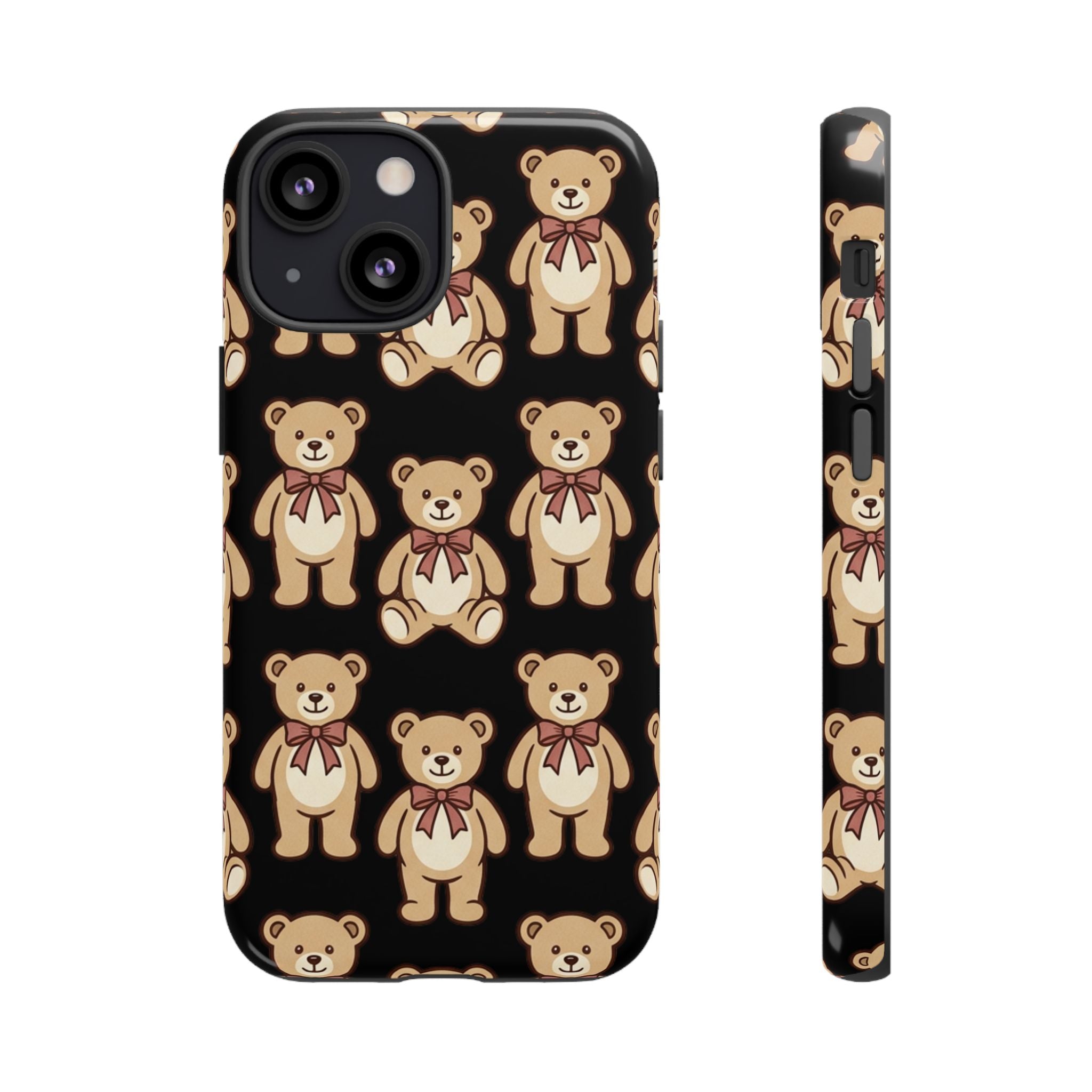 Teddy Bear Pattern Phone Case — Cute Vintage Ribbon Bears on Black