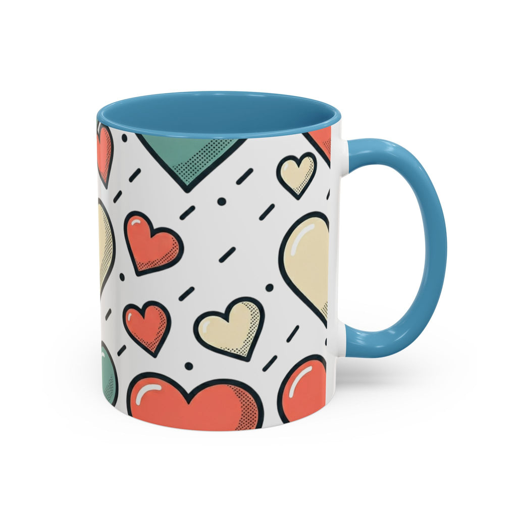 Heart Pattern Accent Coffee Mug — Cute Colorful Hearts Design (11/15 oz)
