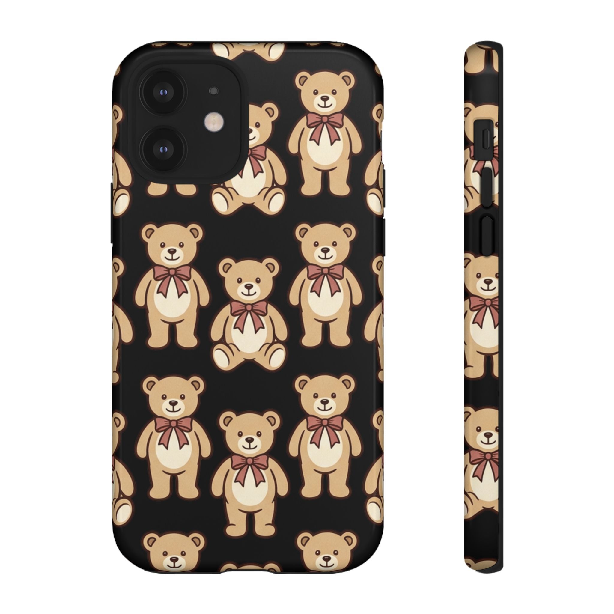 Teddy Bear Pattern Phone Case — Cute Vintage Ribbon Bears on Black