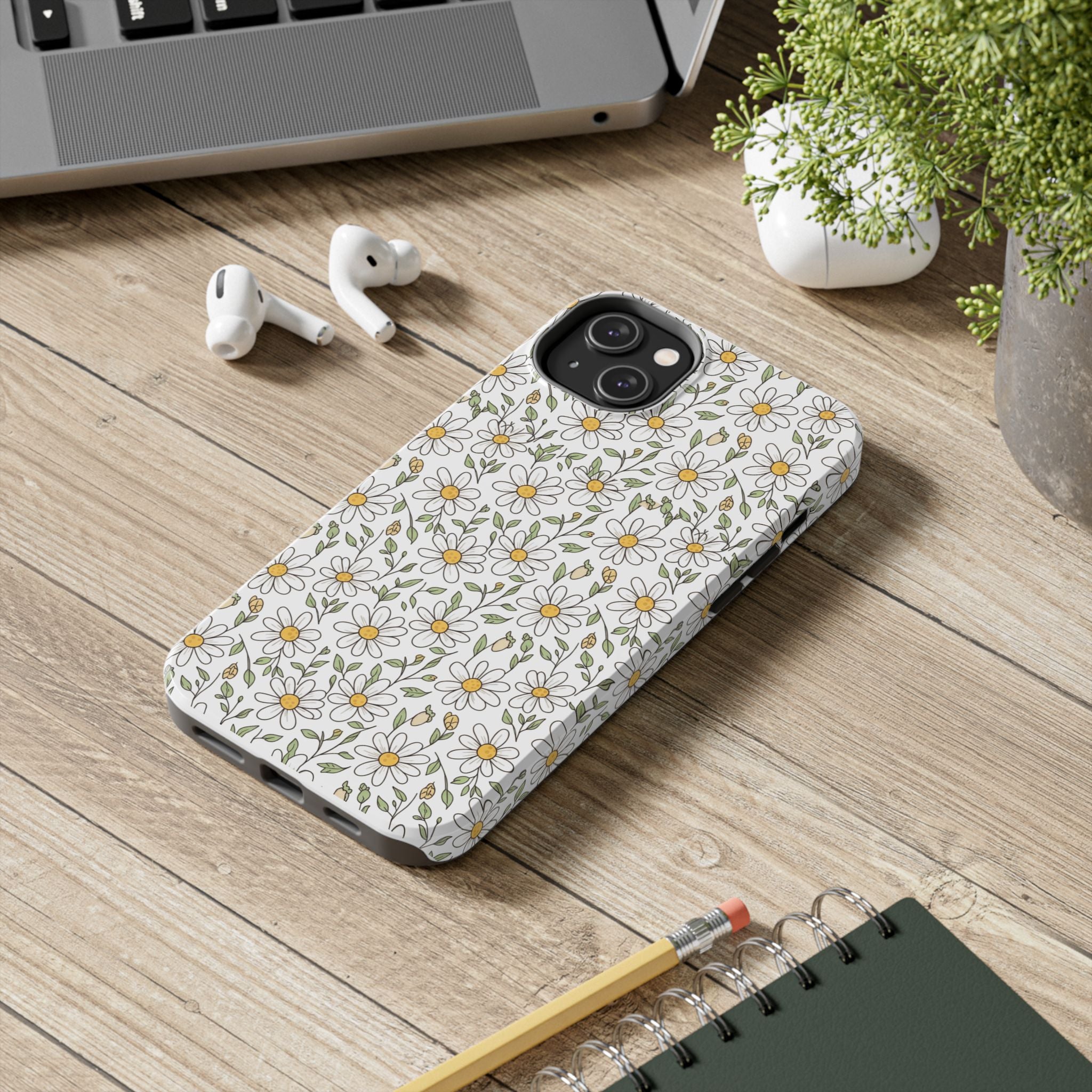Daisy Floral Tough Phone Case — Protective White Spring Pattern