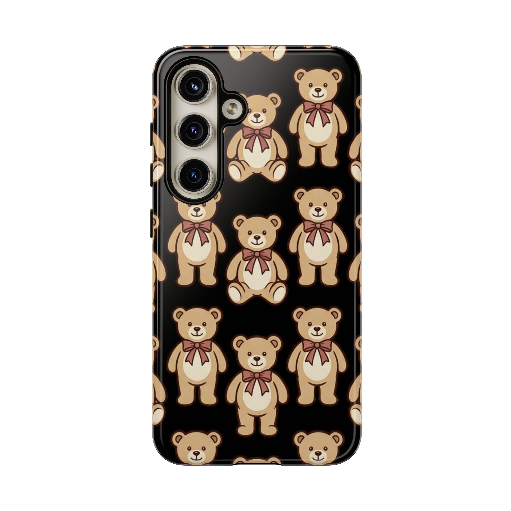 Teddy Bear Pattern Phone Case — Cute Vintage Ribbon Bears on Black