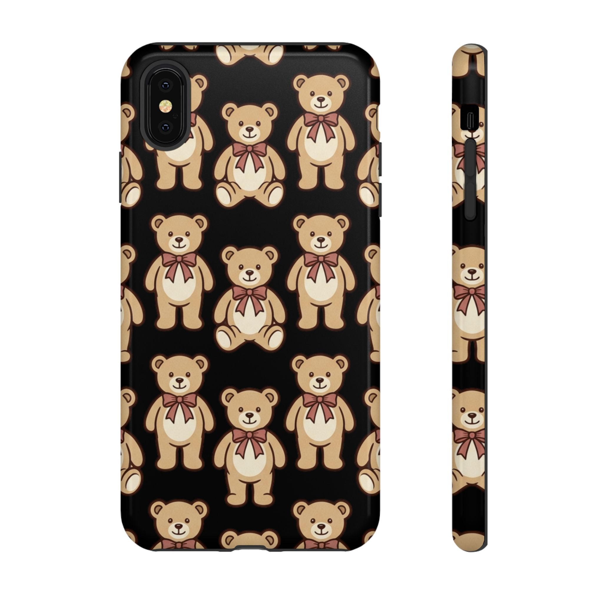 Teddy Bear Pattern Phone Case — Cute Vintage Ribbon Bears on Black