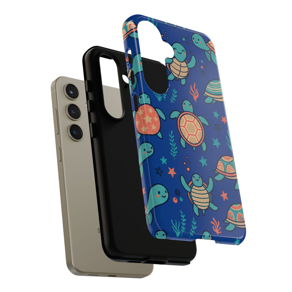 Cute Sea Turtle Phone Case — Protective Tough Case with Blue Ocean Pattern