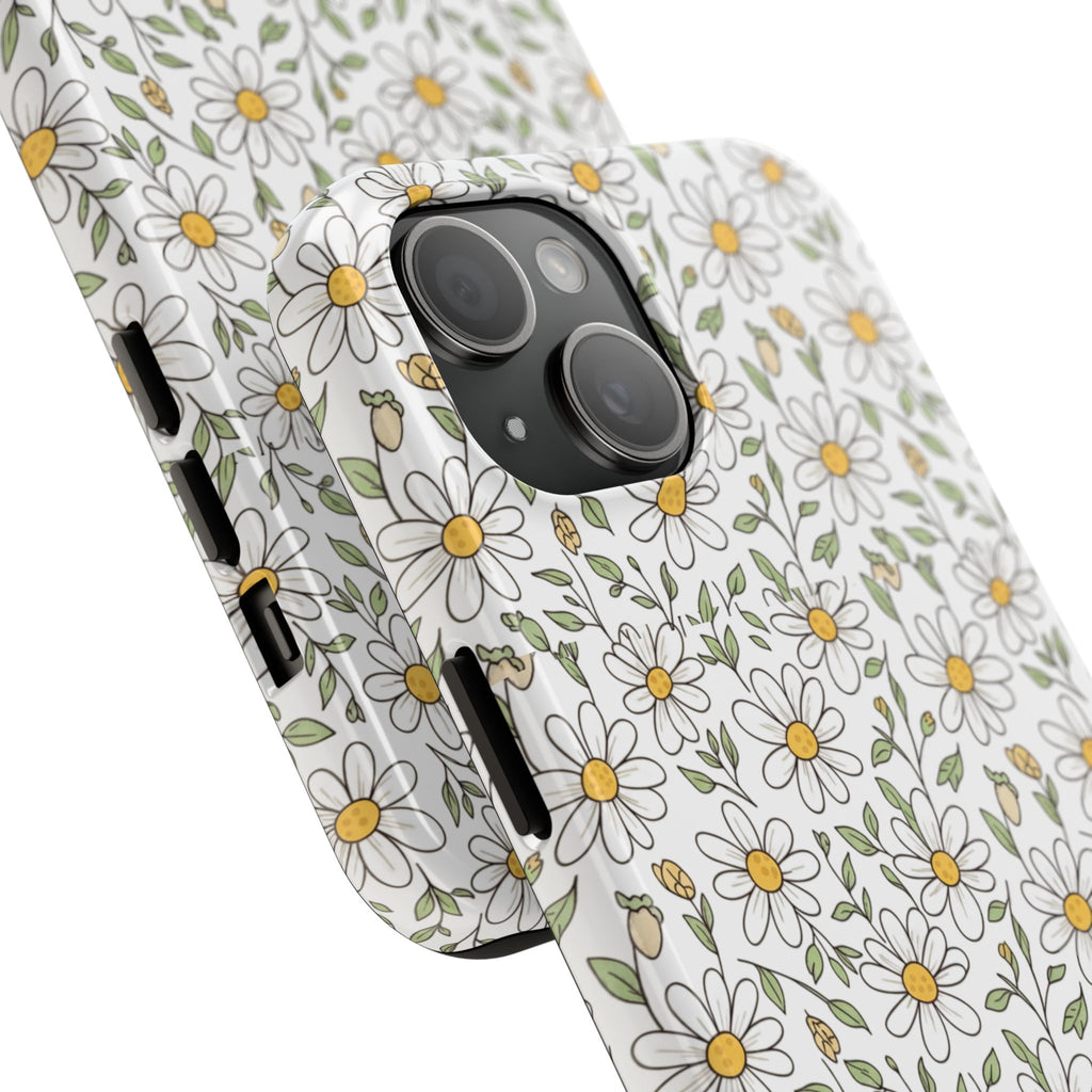 Daisy Floral Tough Phone Case — Protective White Spring Pattern