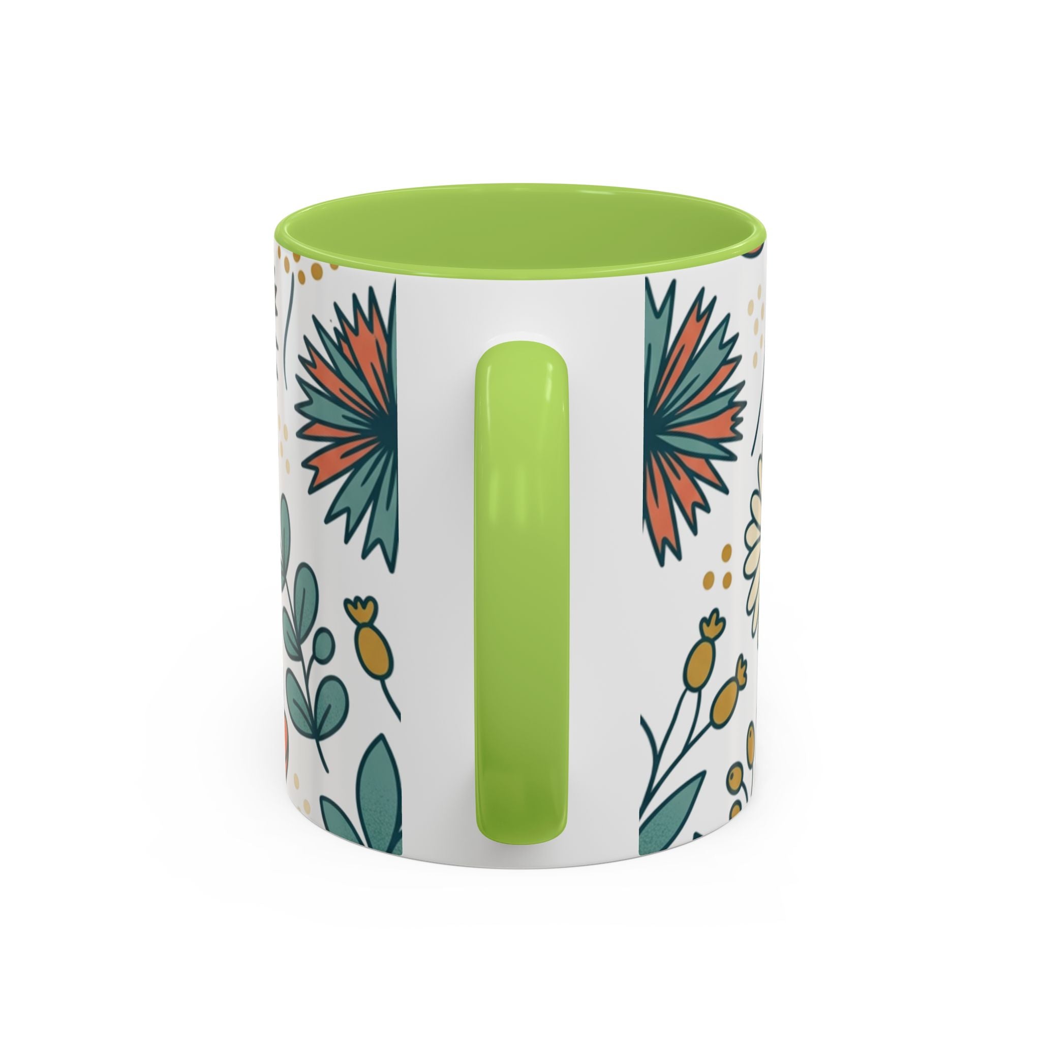 Floral Accent Coffee Mug — Orange Peony Pattern, 11/15oz