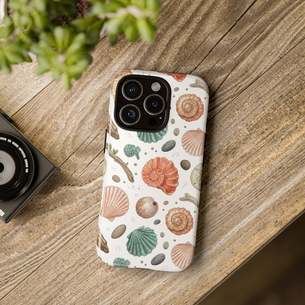 Seashell Pattern Phone Case - Coastal Beach Shells Protective Tough Case