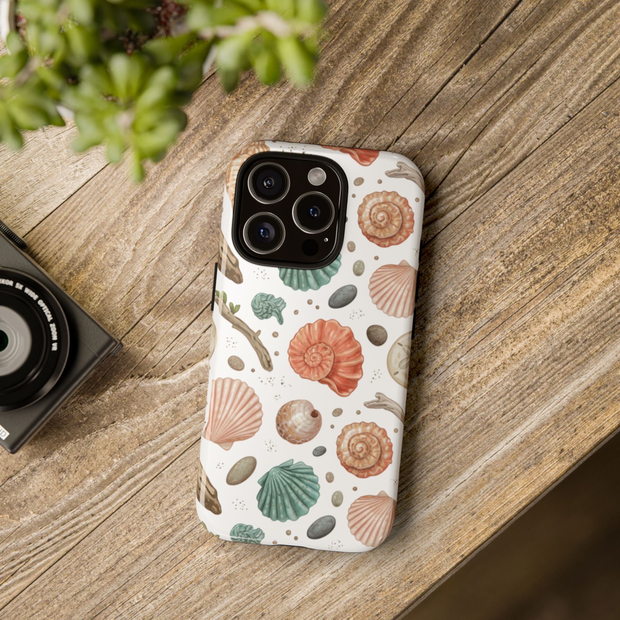 Seashell Pattern Phone Case - Coastal Beach Shells Protective Tough Case