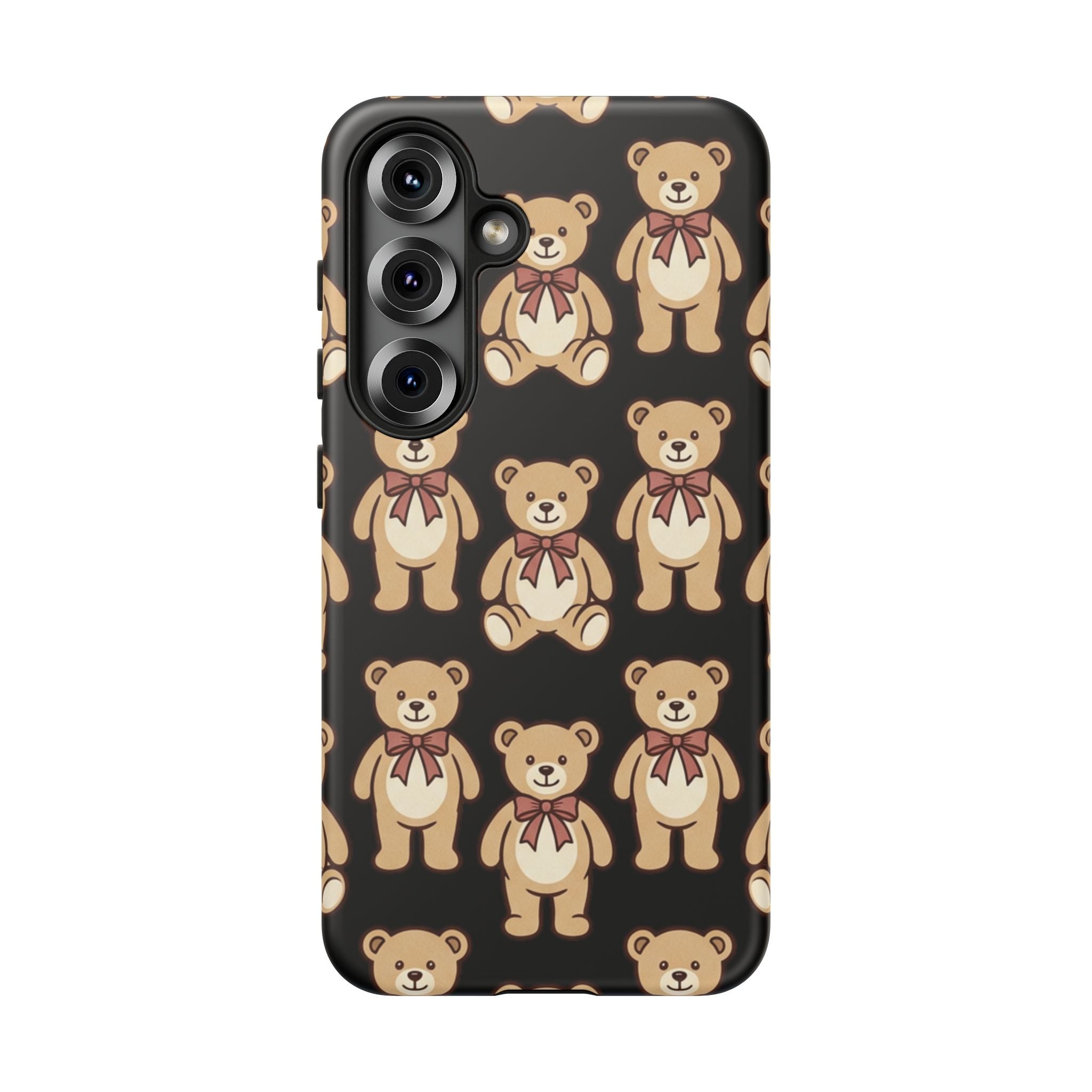 Teddy Bear Pattern Phone Case — Cute Vintage Ribbon Bears on Black