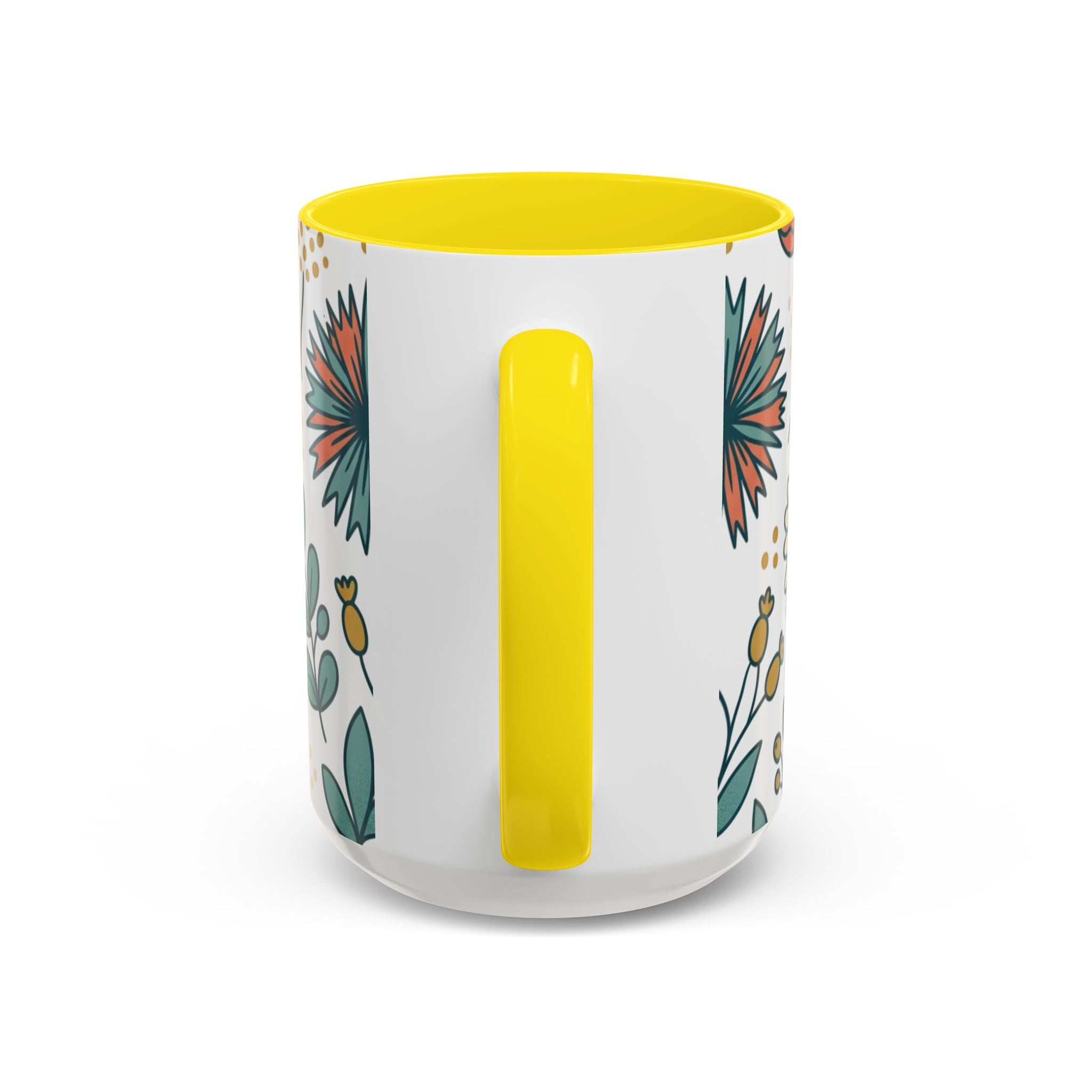 Floral Accent Coffee Mug — Orange Peony Pattern, 11/15oz