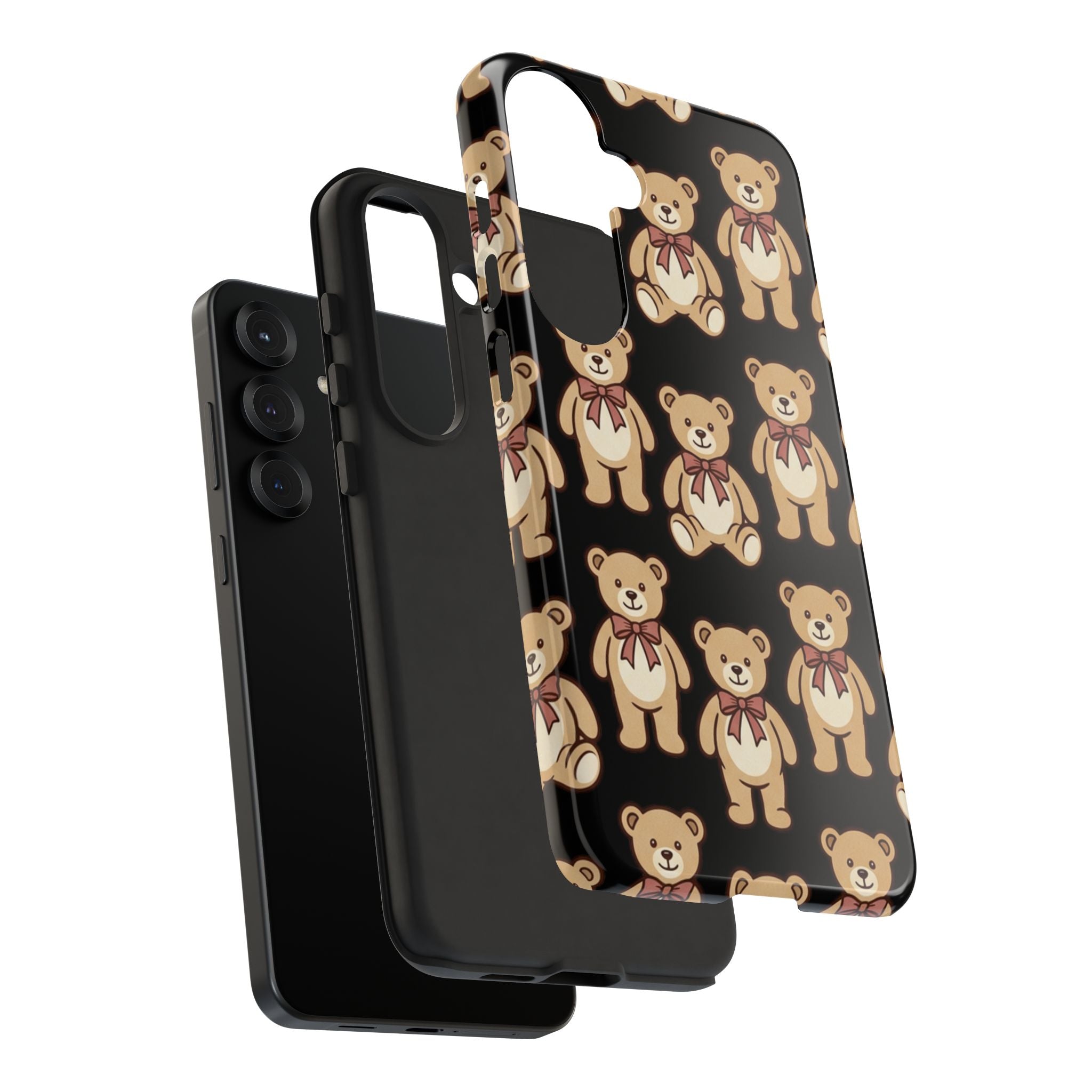 Teddy Bear Pattern Phone Case — Cute Vintage Ribbon Bears on Black