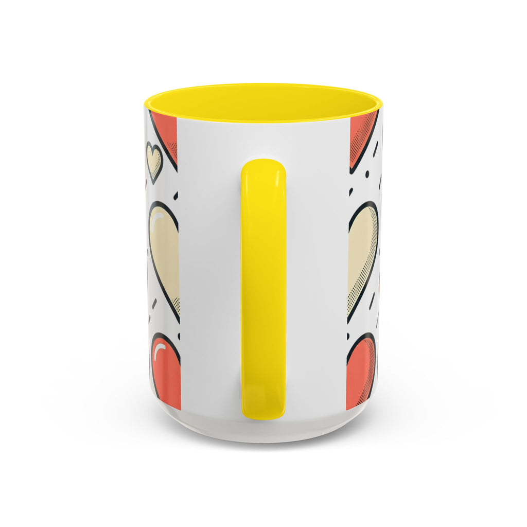 Heart Pattern Accent Coffee Mug — Cute Colorful Hearts Design (11/15 oz)