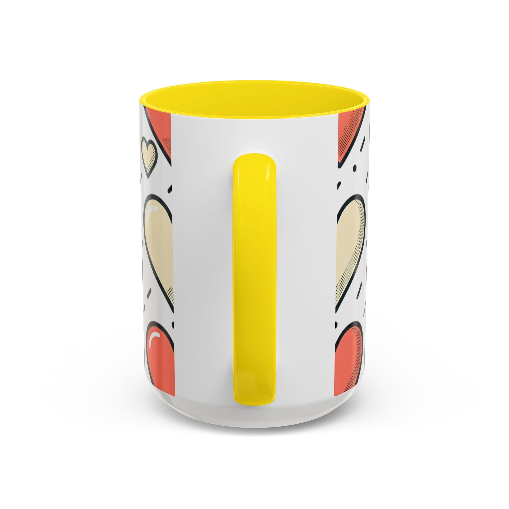 Heart Pattern Accent Coffee Mug — Cute Colorful Hearts Design (11/15 oz)