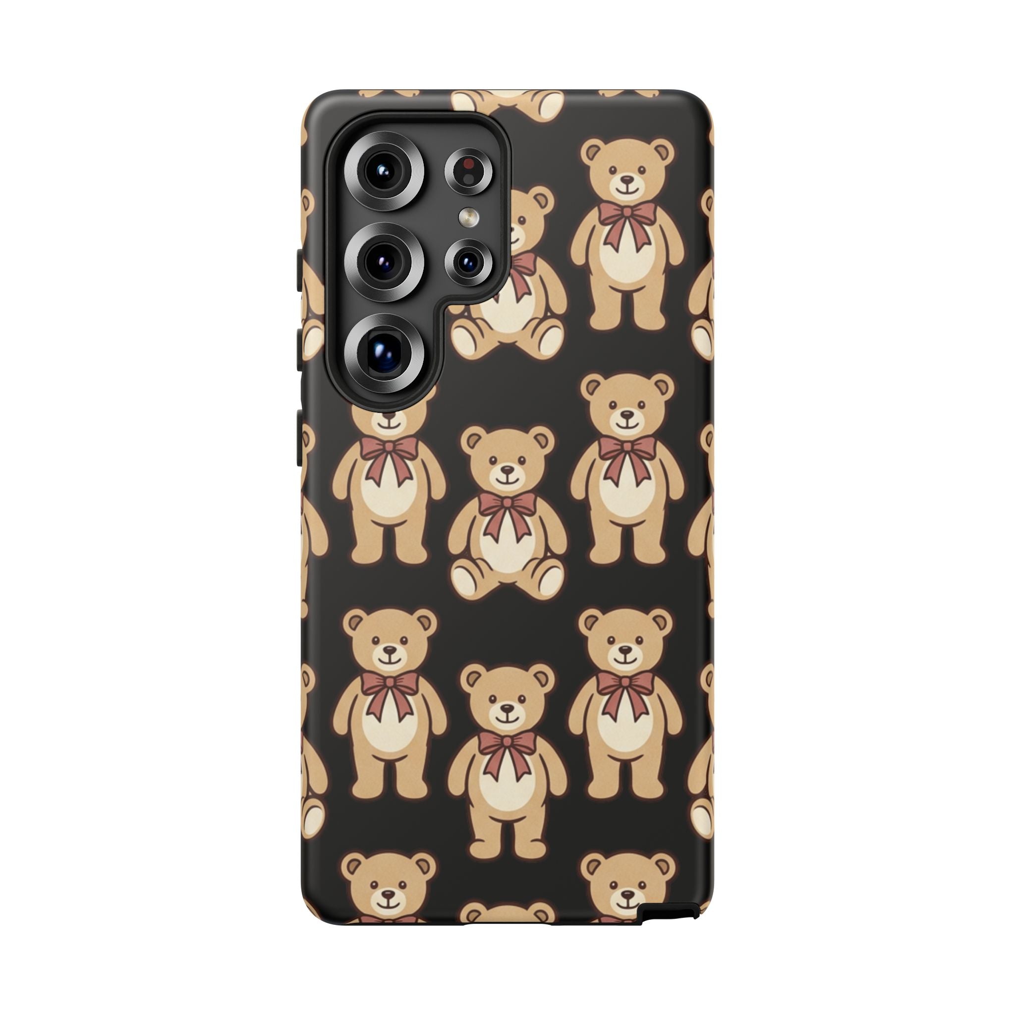 Teddy Bear Pattern Phone Case — Cute Vintage Ribbon Bears on Black