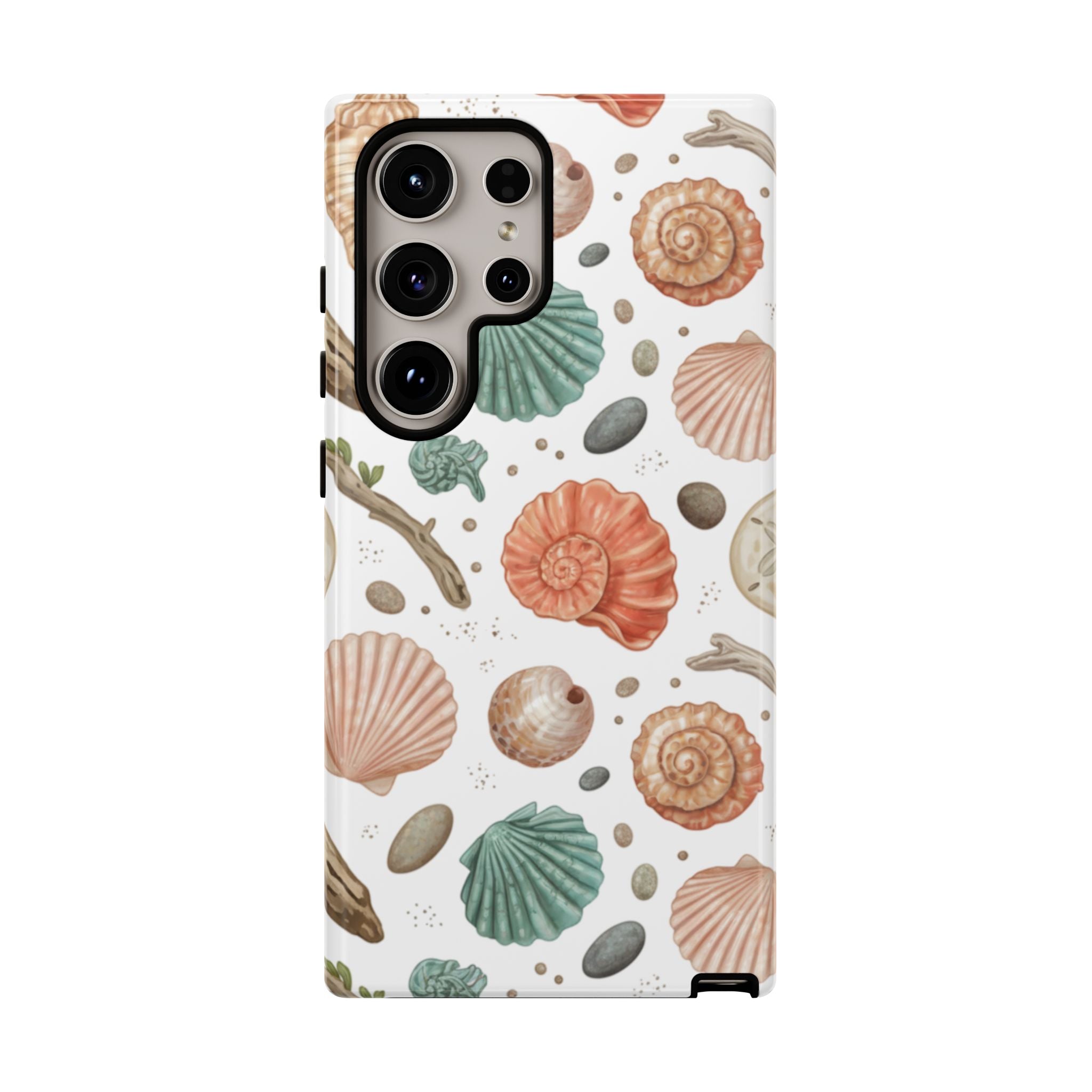 Seashell Pattern Phone Case - Coastal Beach Shells Protective Tough Case