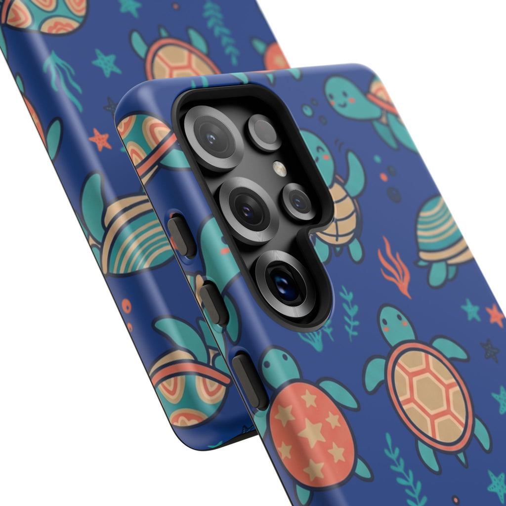 Cute Sea Turtle Phone Case — Protective Tough Case with Blue Ocean Pattern