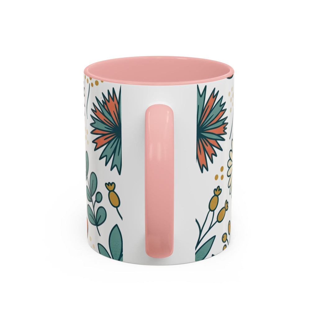 Floral Accent Coffee Mug — Orange Peony Pattern, 11/15oz
