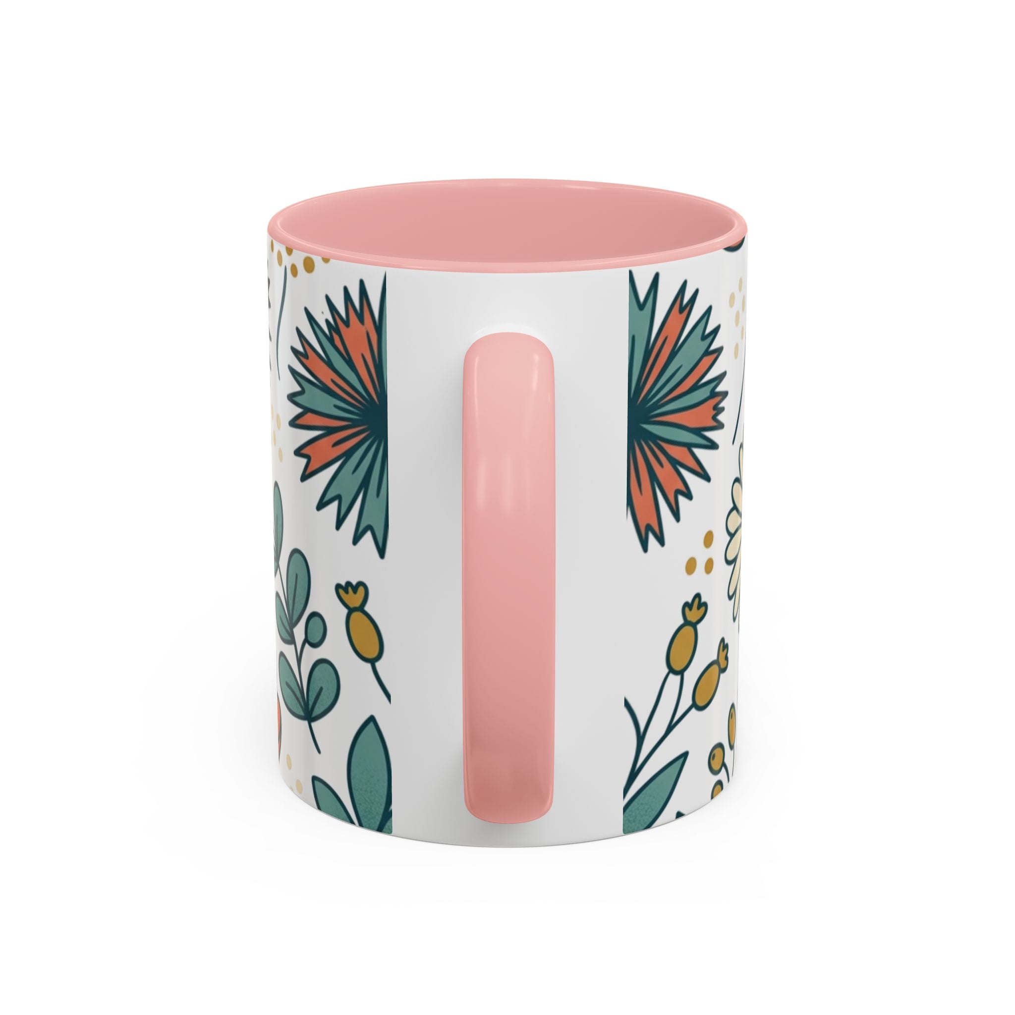 Floral Accent Coffee Mug — Orange Peony Pattern, 11/15oz
