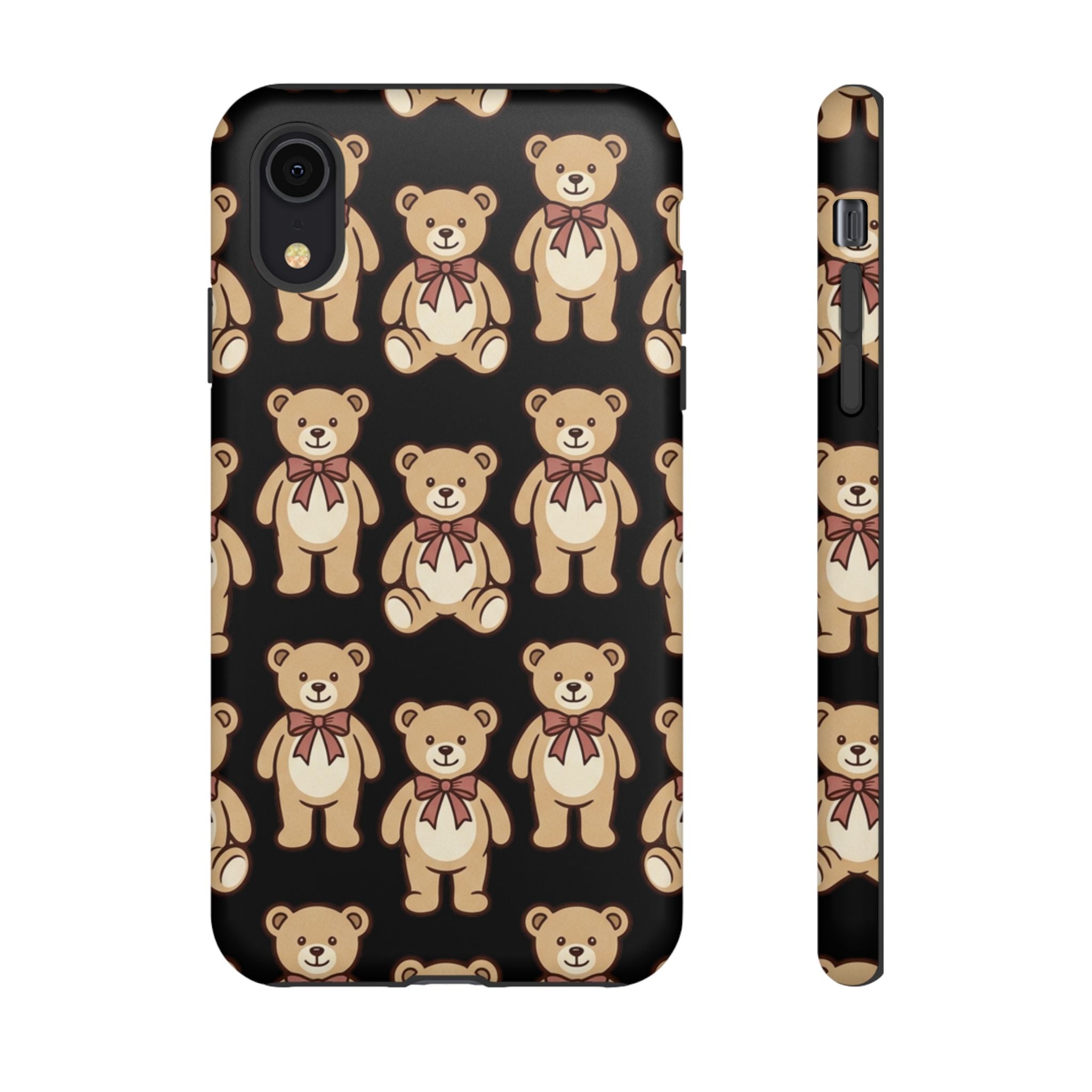 Teddy Bear Pattern Phone Case — Cute Vintage Ribbon Bears on Black