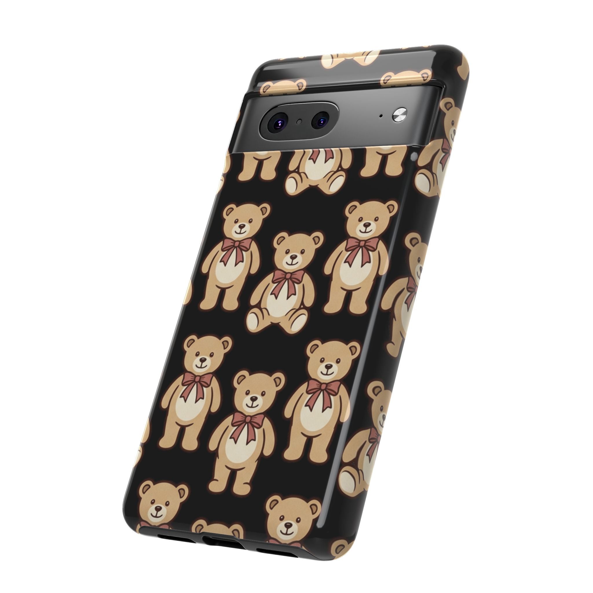 Teddy Bear Pattern Phone Case — Cute Vintage Ribbon Bears on Black