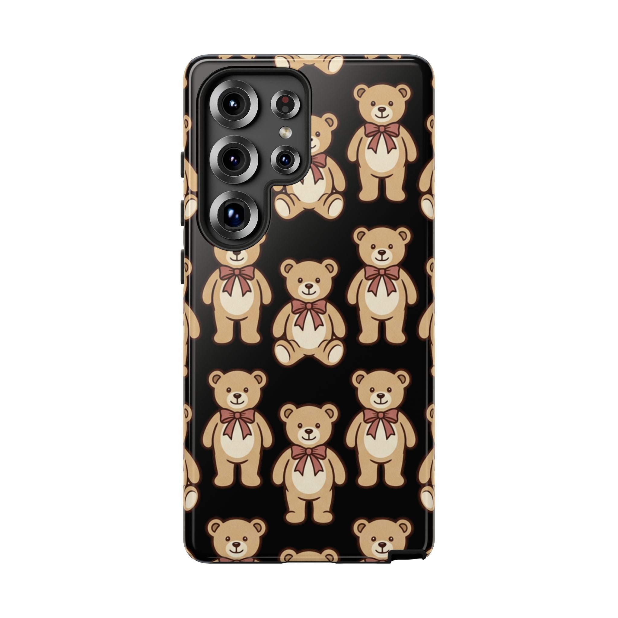 Teddy Bear Pattern Phone Case — Cute Vintage Ribbon Bears on Black