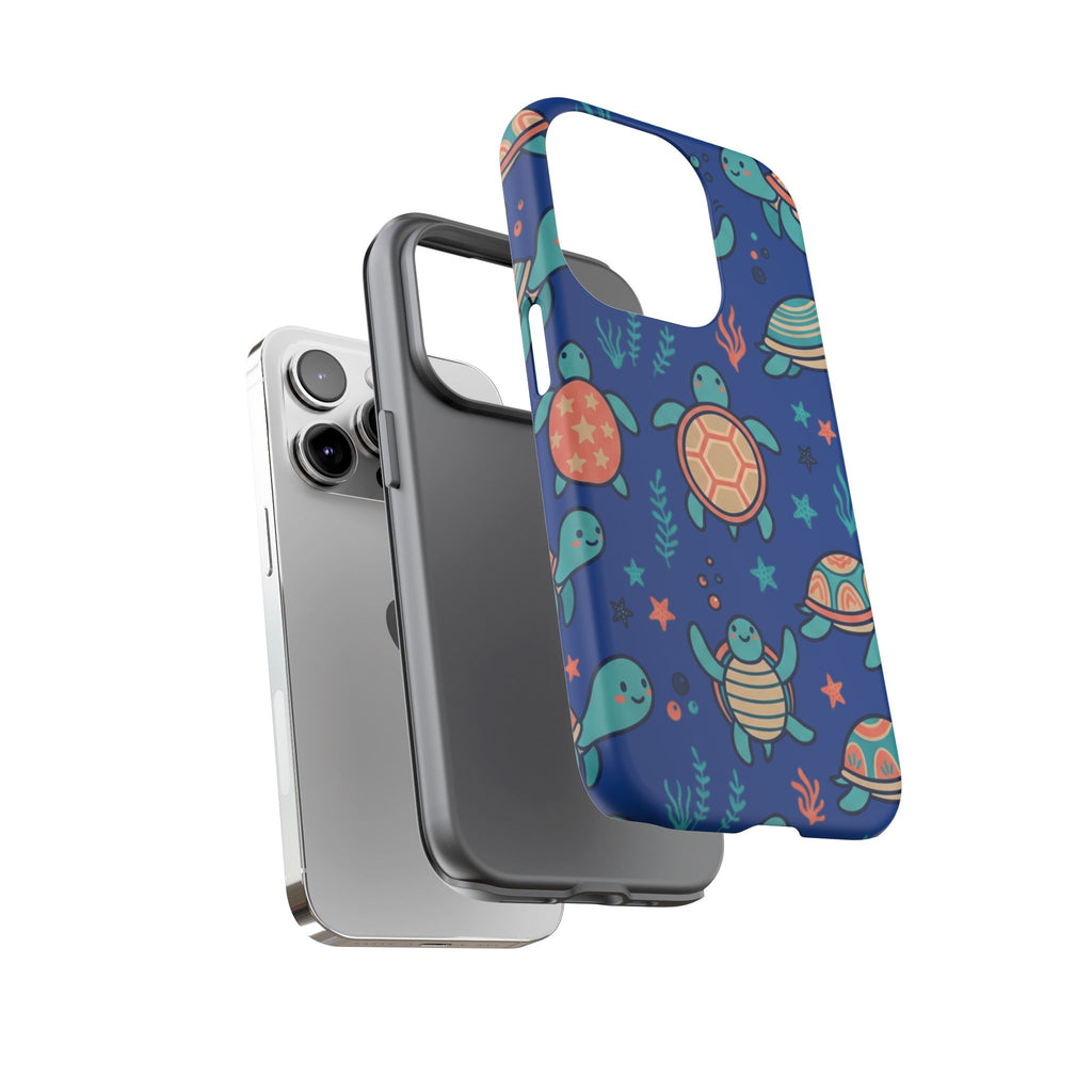 Cute Sea Turtle Phone Case — Protective Tough Case with Blue Ocean Pattern