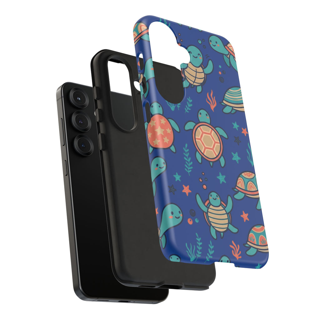 Cute Sea Turtle Phone Case — Protective Tough Case with Blue Ocean Pattern