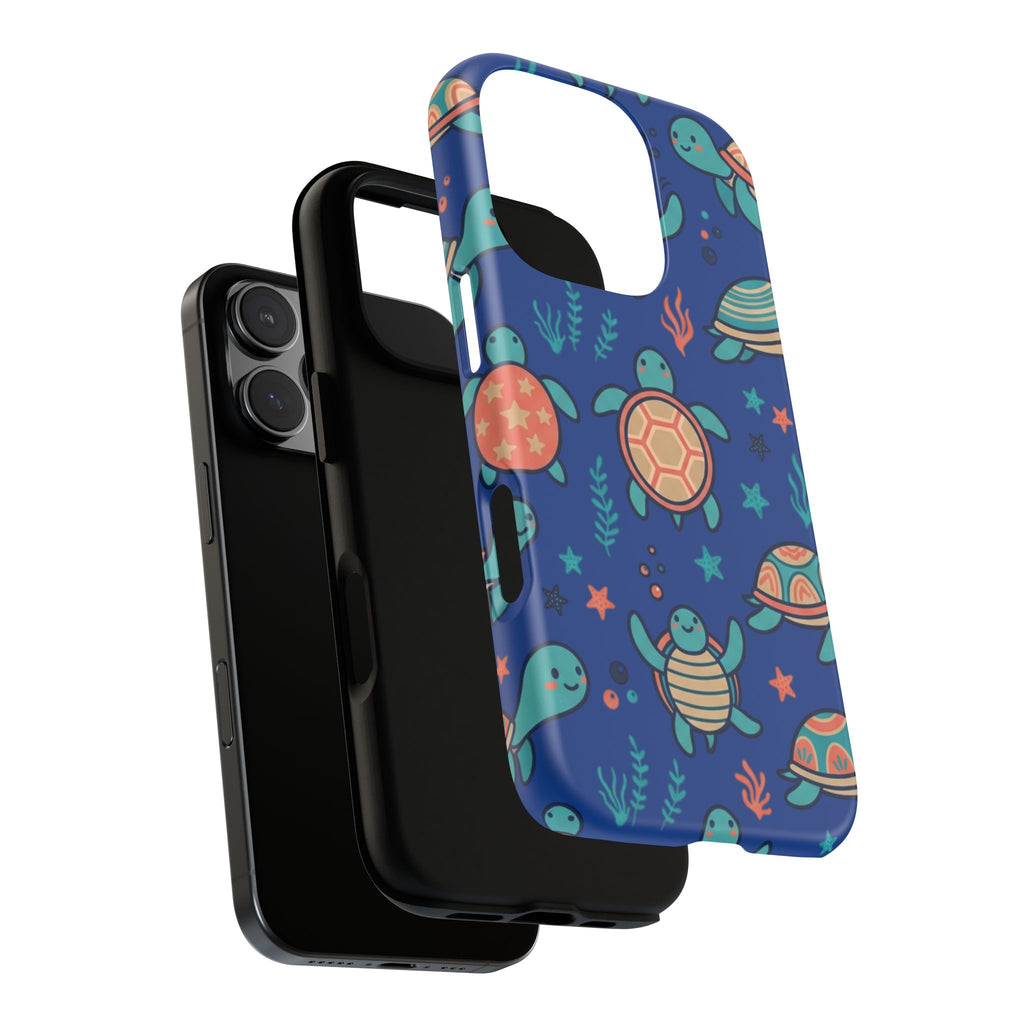 Cute Sea Turtle Phone Case — Protective Tough Case with Blue Ocean Pattern
