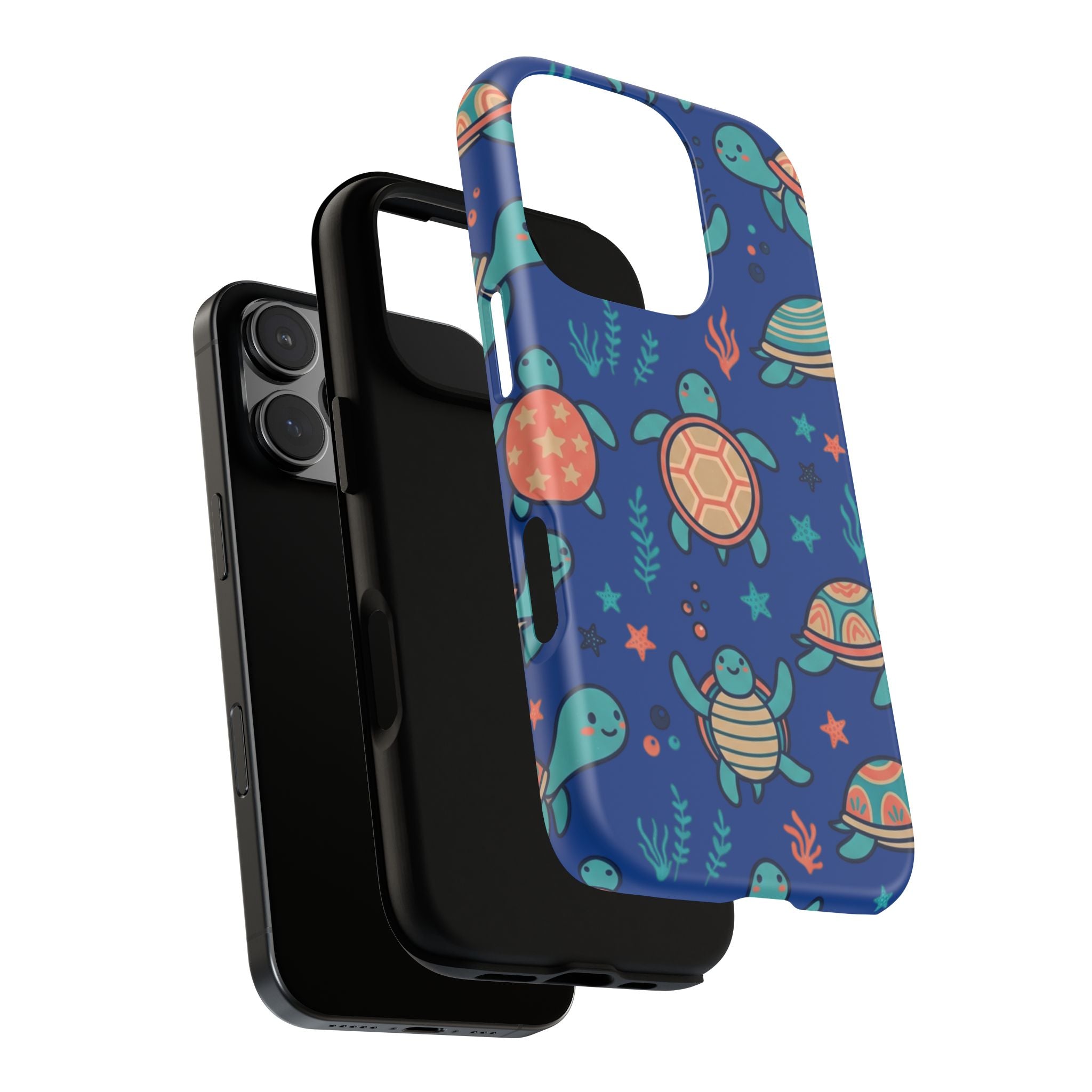 Cute Sea Turtle Phone Case — Protective Tough Case with Blue Ocean Pattern