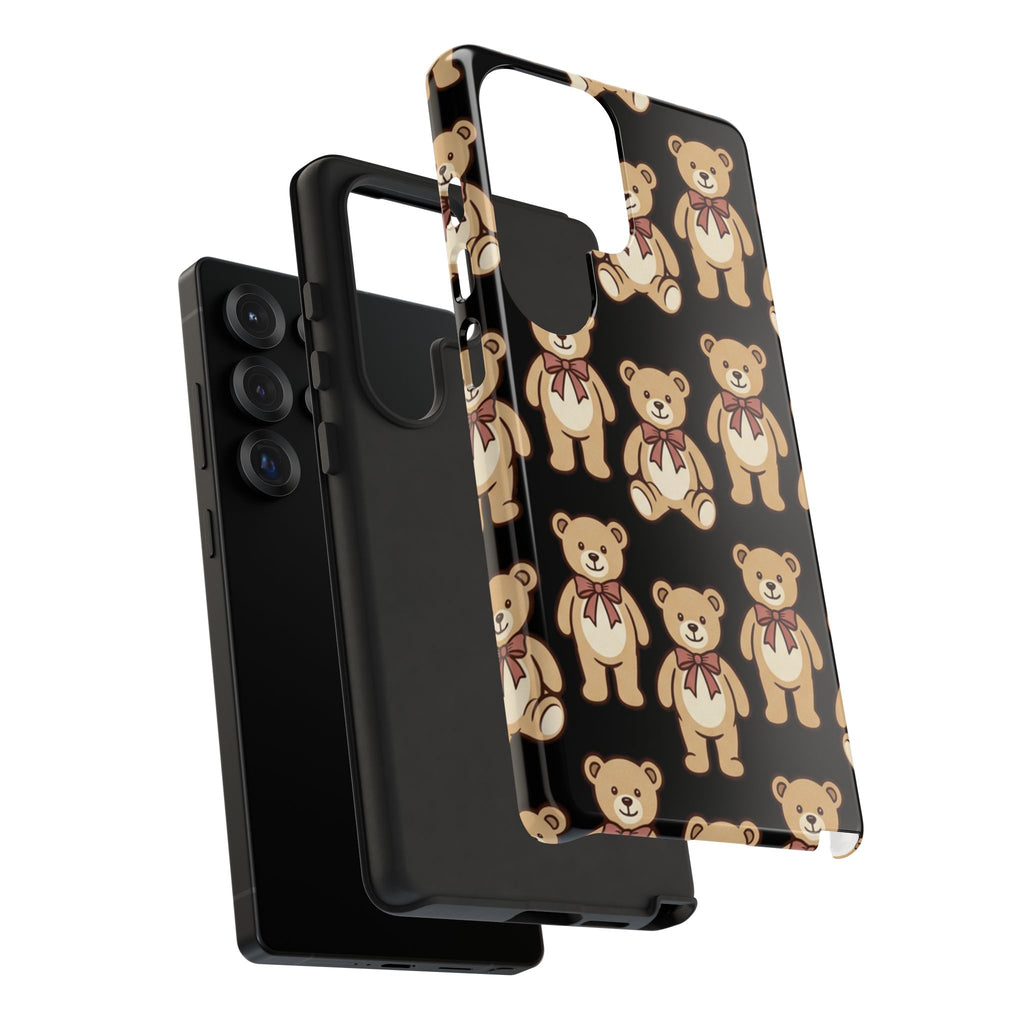 Teddy Bear Pattern Phone Case — Cute Vintage Ribbon Bears on Black
