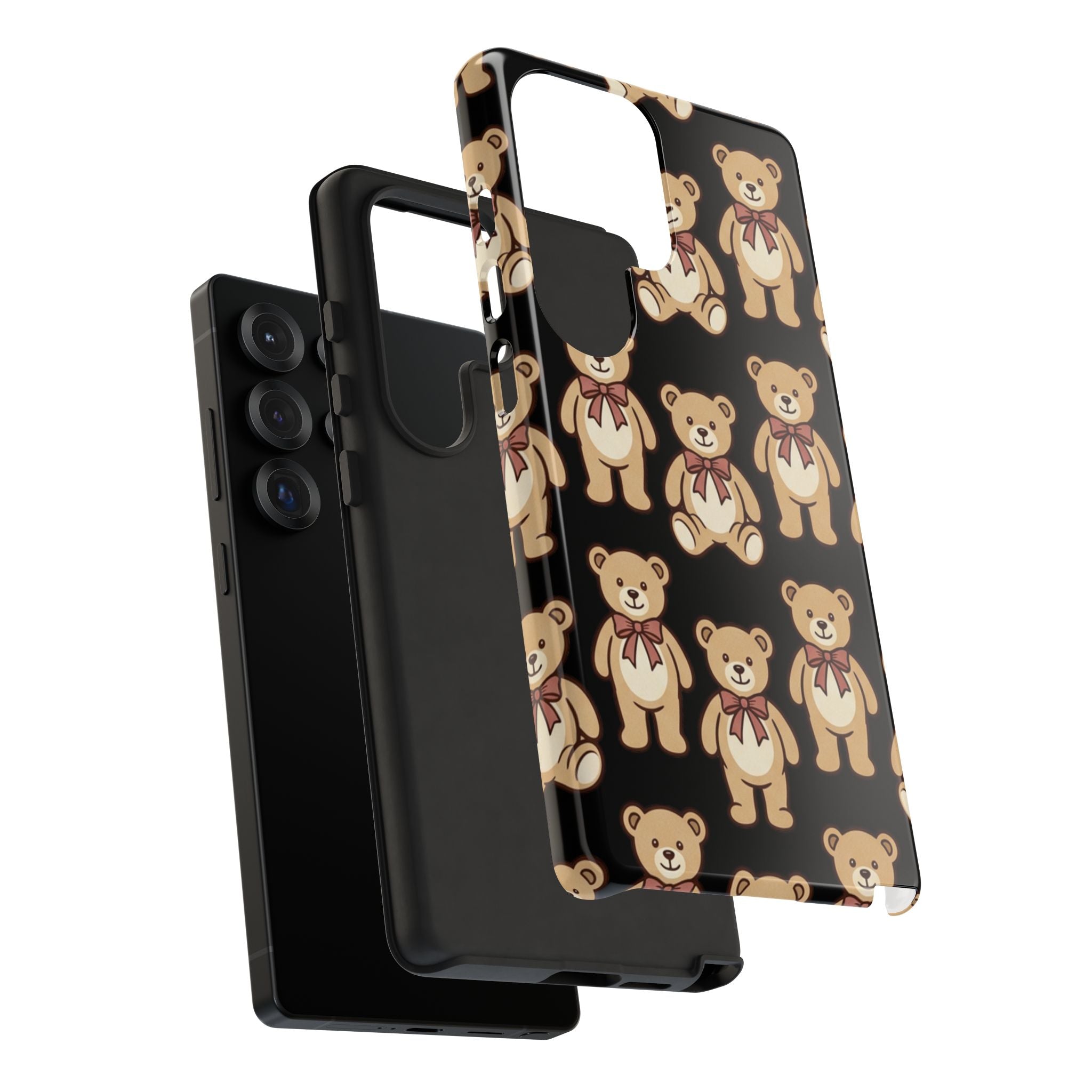 Teddy Bear Pattern Phone Case — Cute Vintage Ribbon Bears on Black
