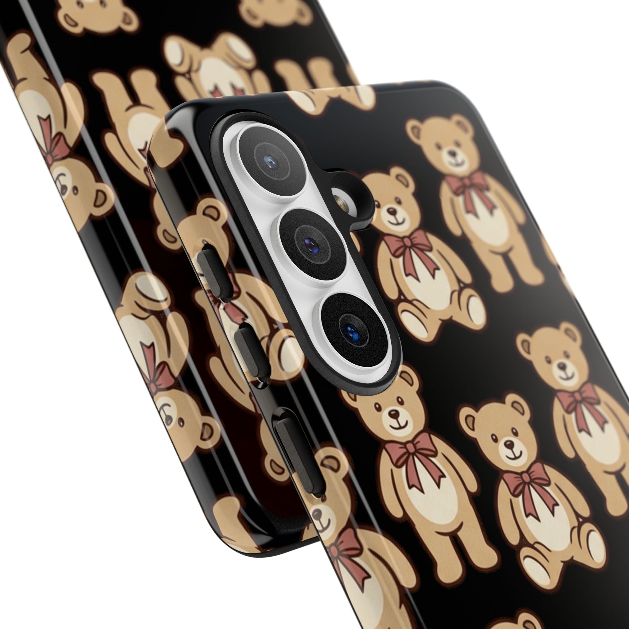 Teddy Bear Pattern Phone Case — Cute Vintage Ribbon Bears on Black
