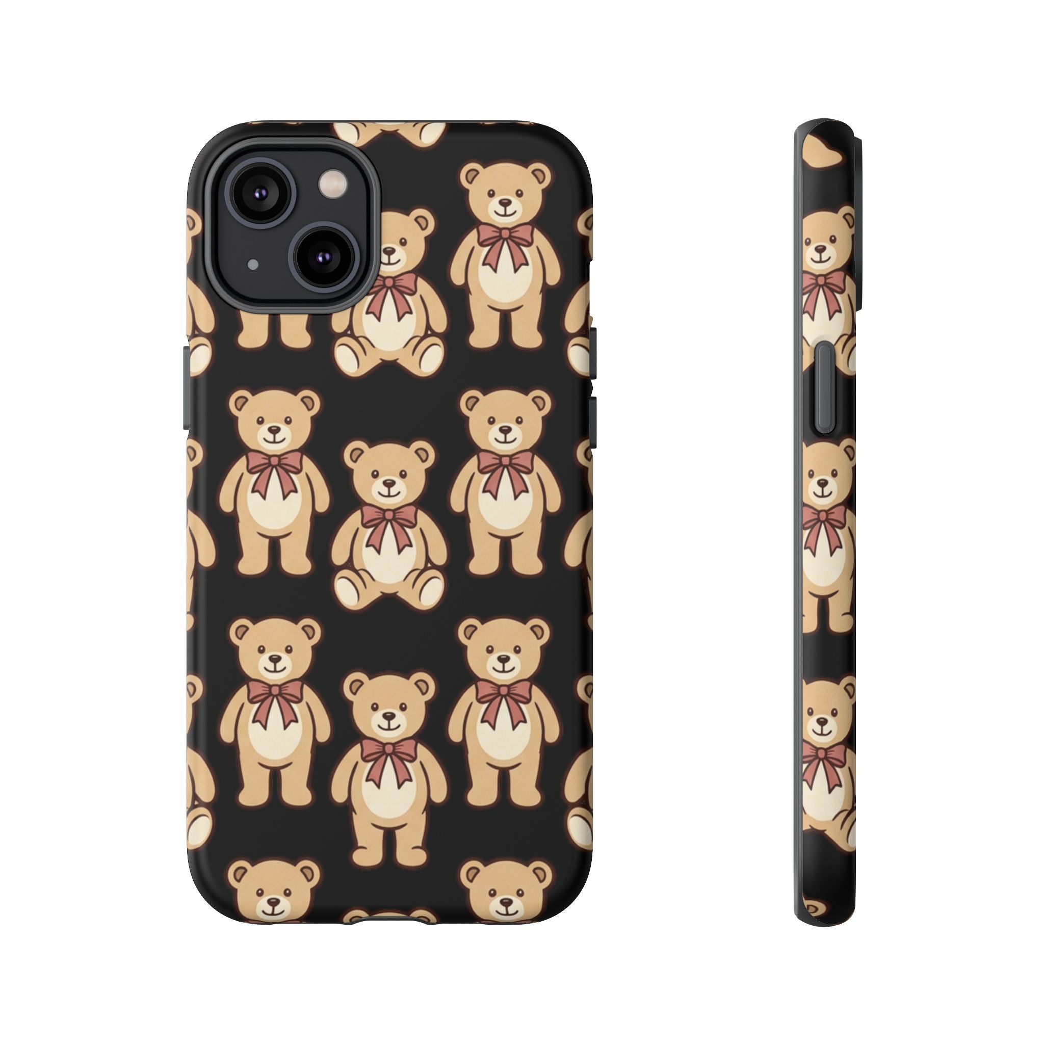 Teddy Bear Pattern Phone Case — Cute Vintage Ribbon Bears on Black