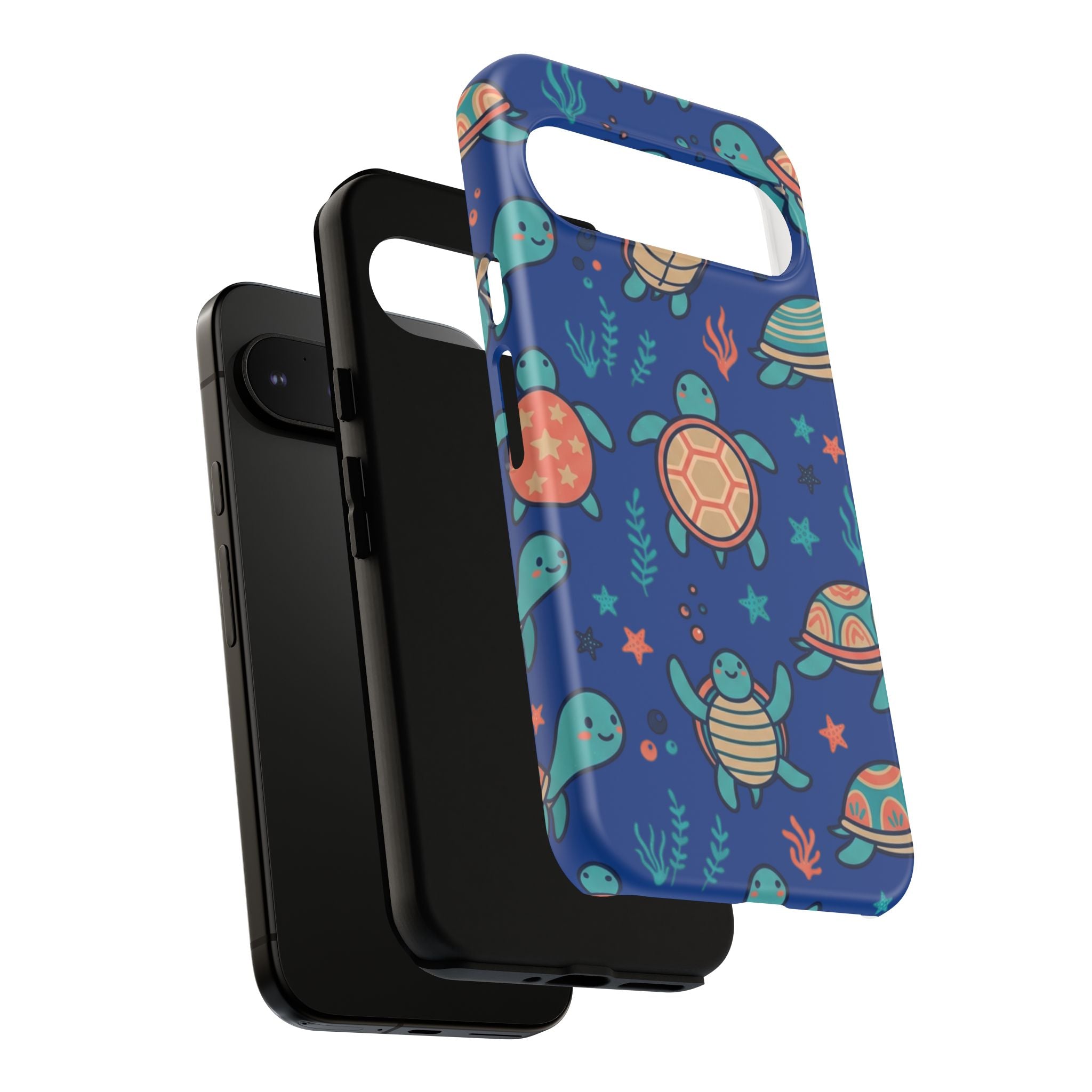Cute Sea Turtle Phone Case — Protective Tough Case with Blue Ocean Pattern
