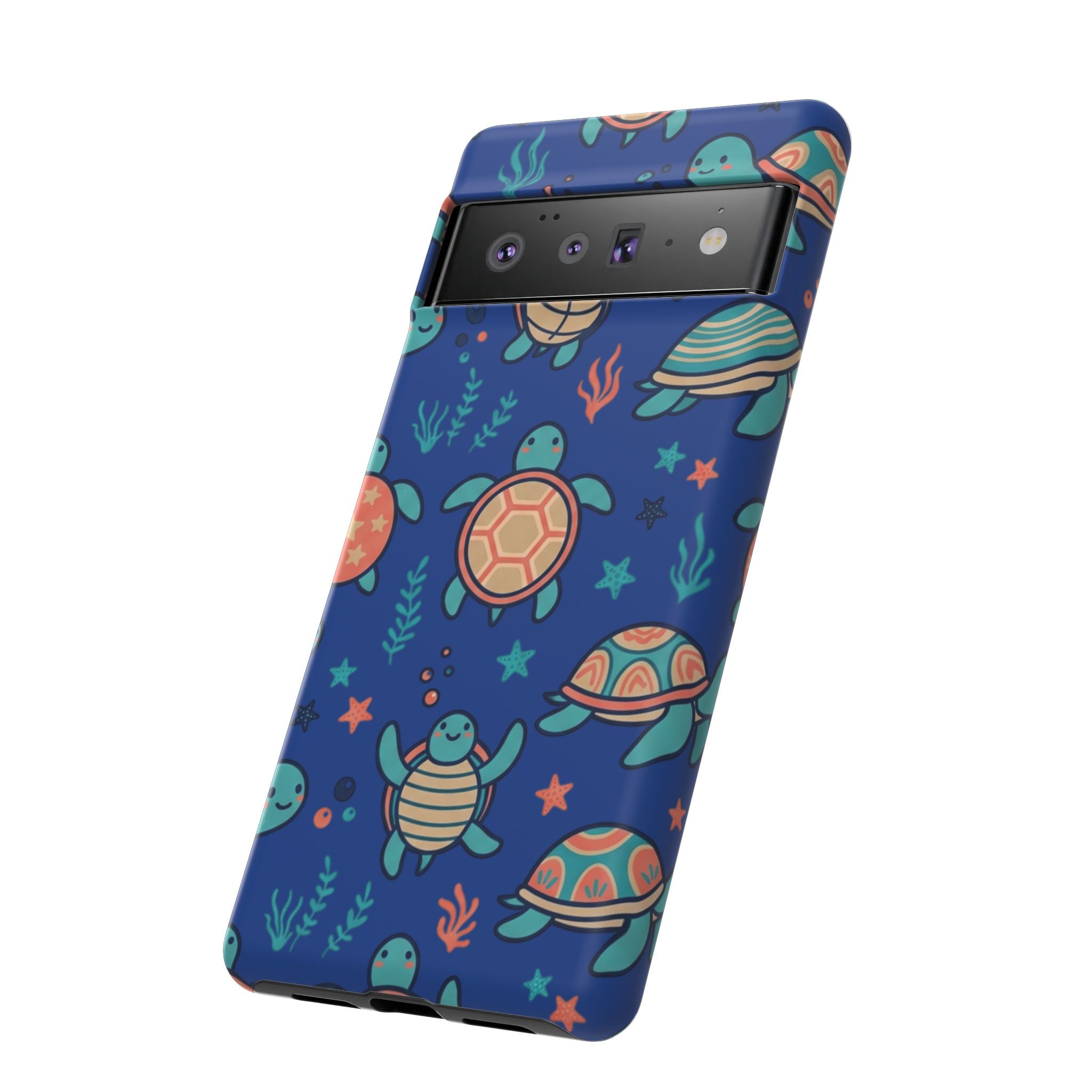 Cute Sea Turtle Phone Case — Protective Tough Case with Blue Ocean Pattern