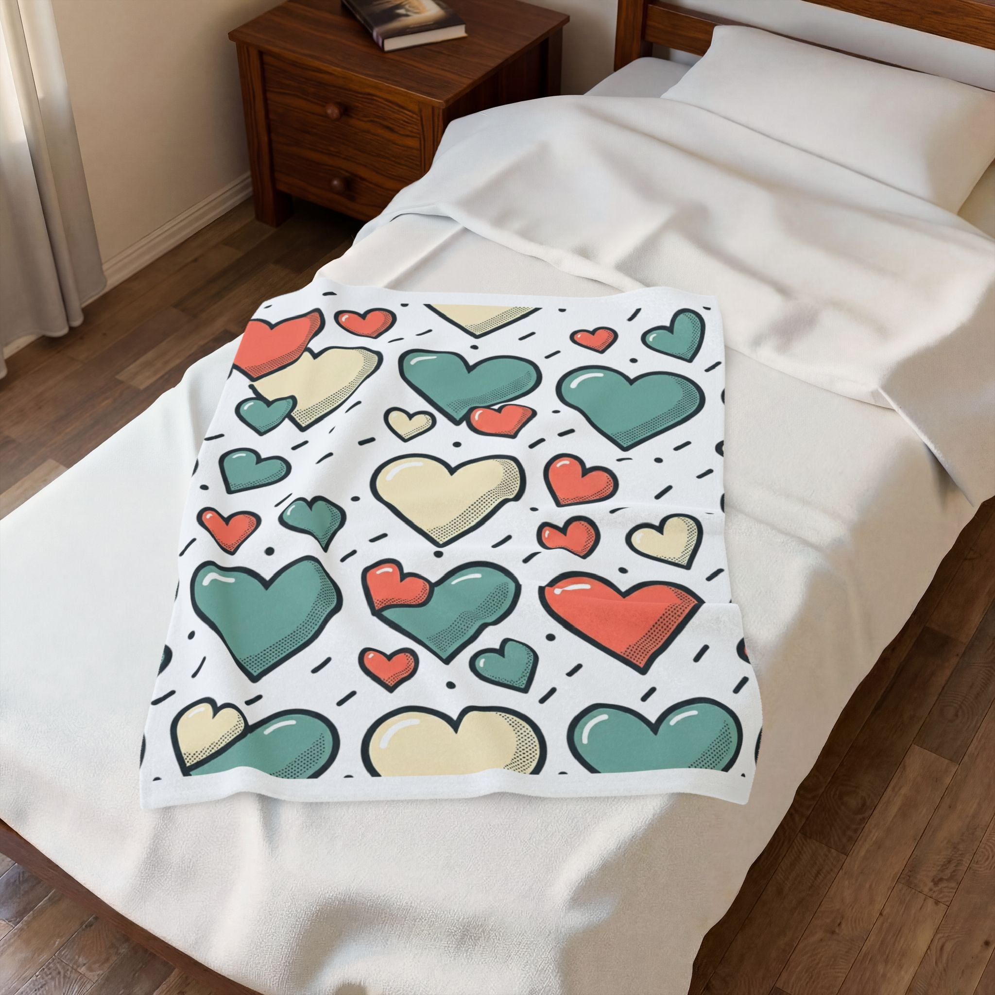 Plush Heart Pattern Velveteen Blanket – Cozy Valentine Throw