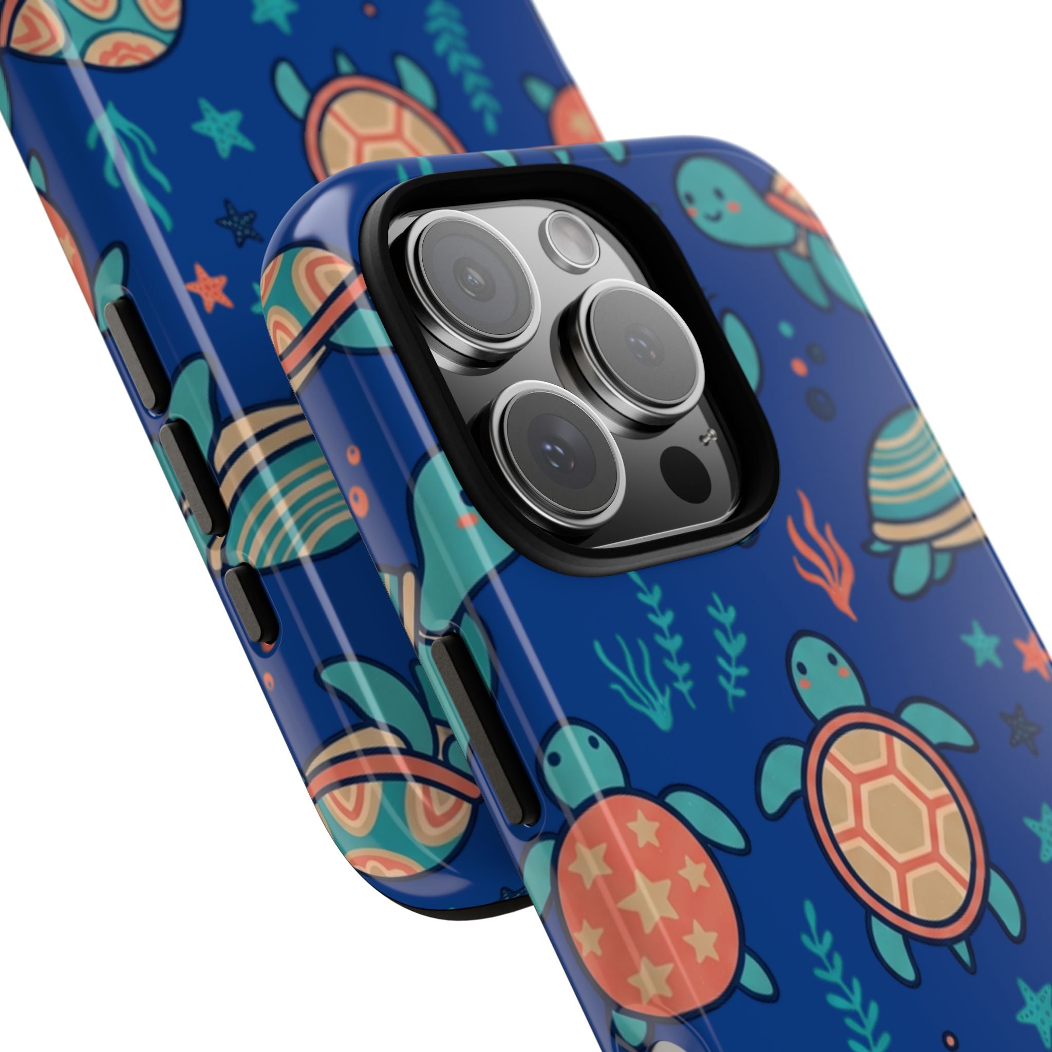 Cute Sea Turtle Phone Case — Protective Tough Case with Blue Ocean Pattern